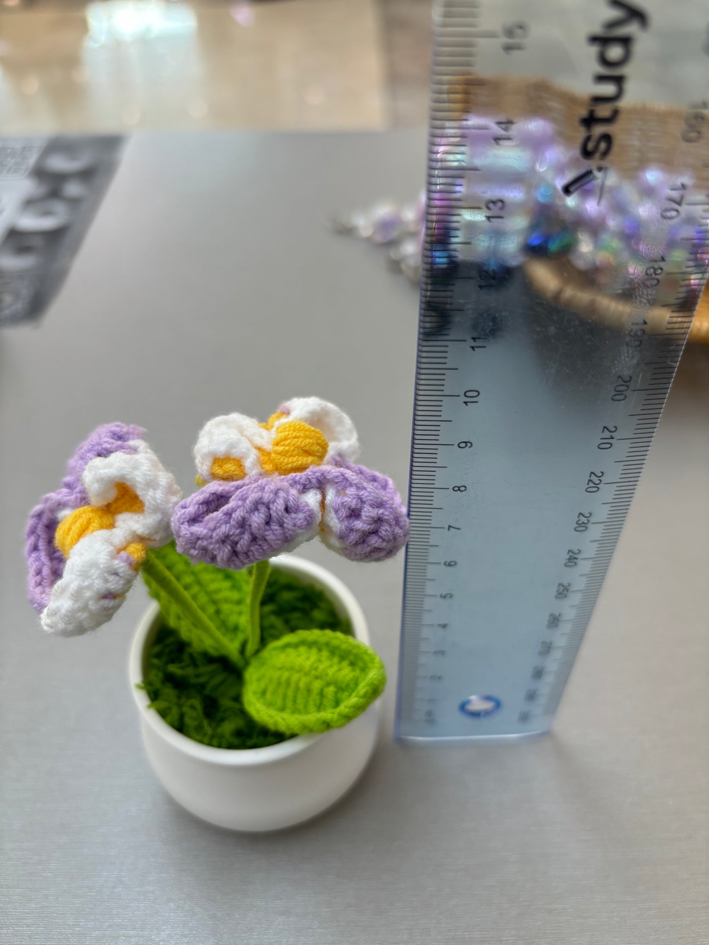 Hand-Crocheted Purple and White Orchid in White Pot