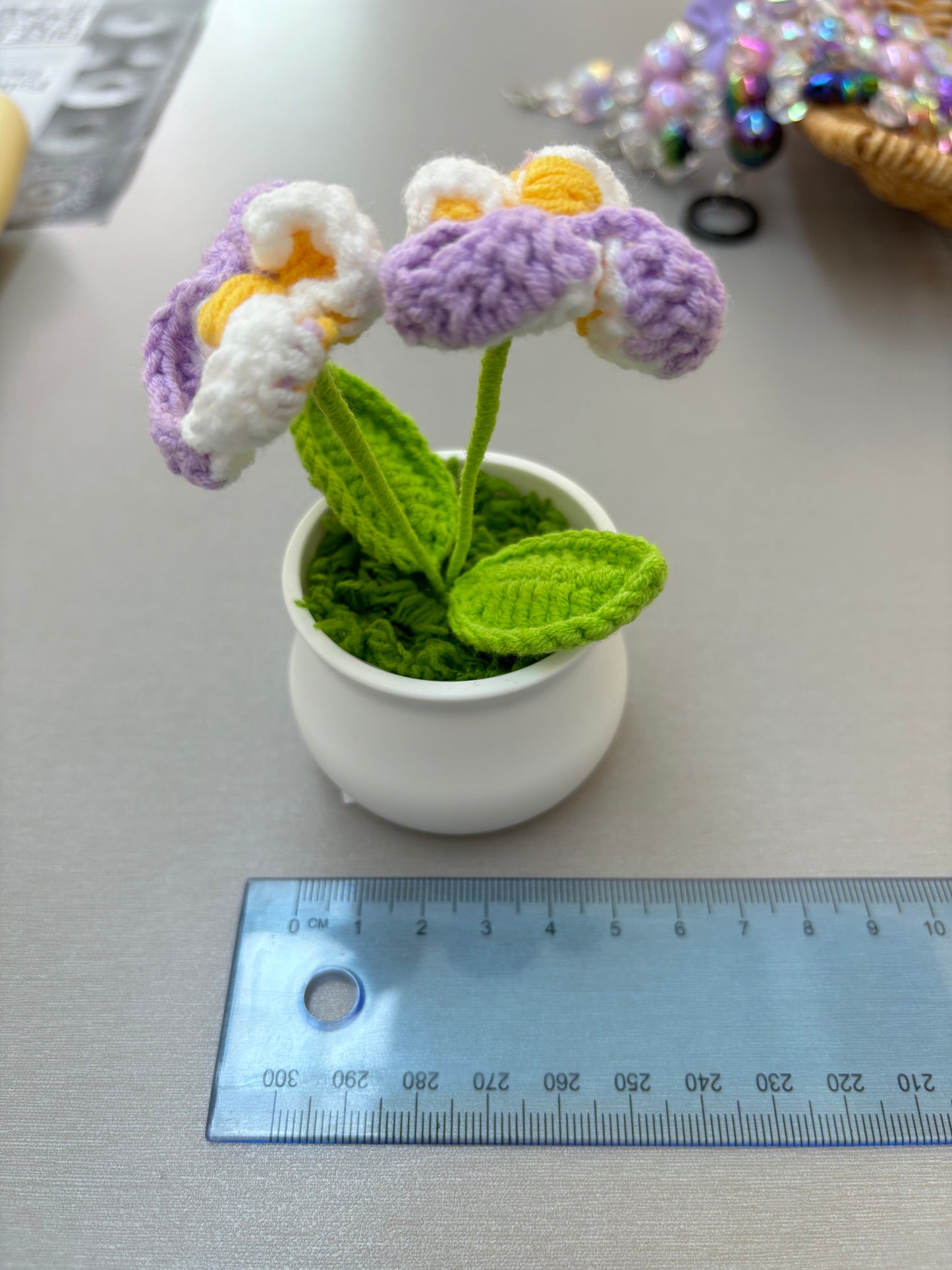 Hand-Crocheted Purple and White Orchid in White Pot