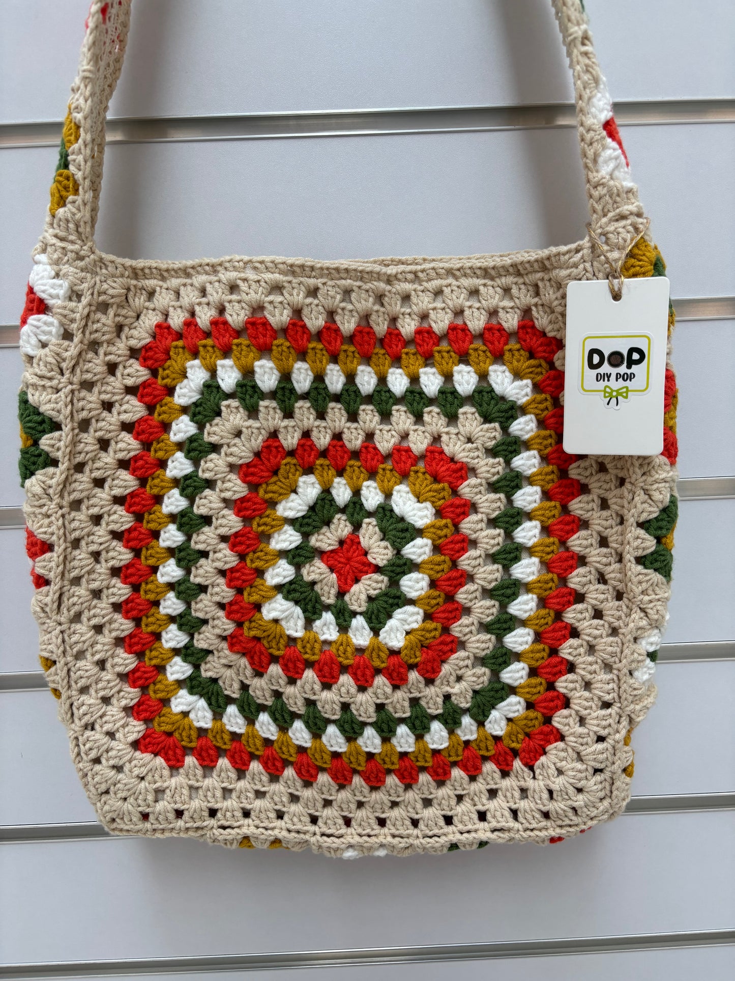 Handmade Crochet Granny Square Shoulder Bag with Lining - Colorful Retro Design