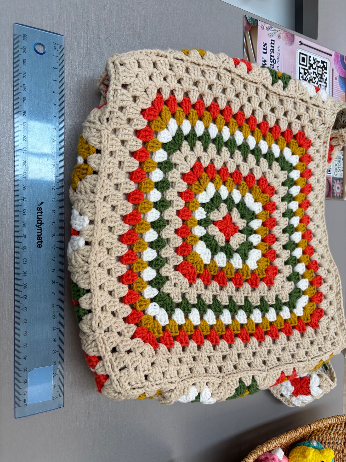 Handmade Crochet Granny Square Shoulder Bag with Lining - Colorful Retro Design