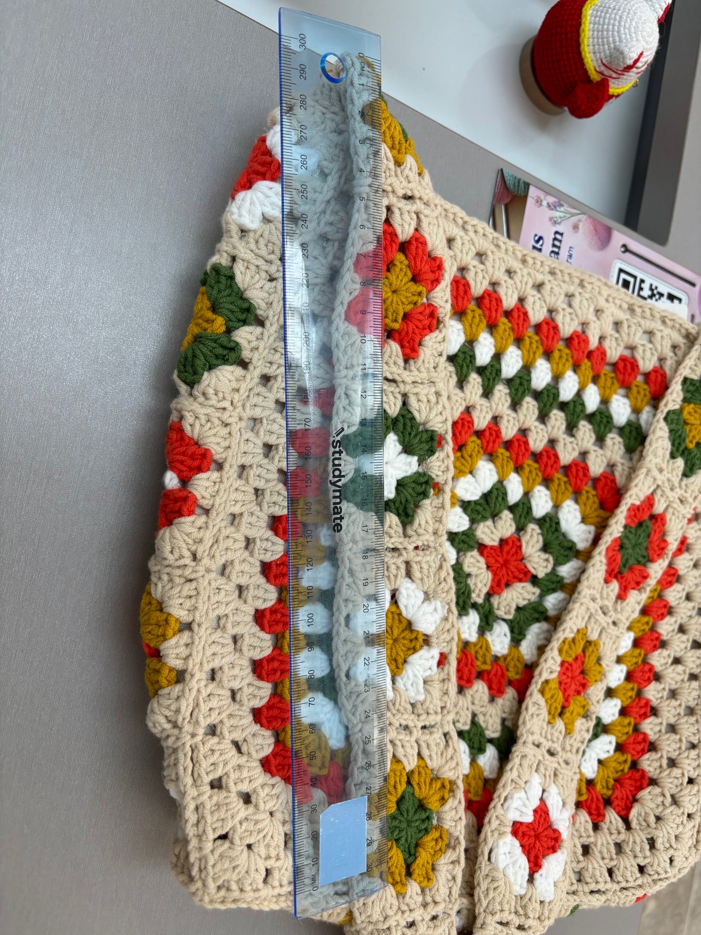 Handmade Crochet Granny Square Shoulder Bag with Lining - Colorful Retro Design