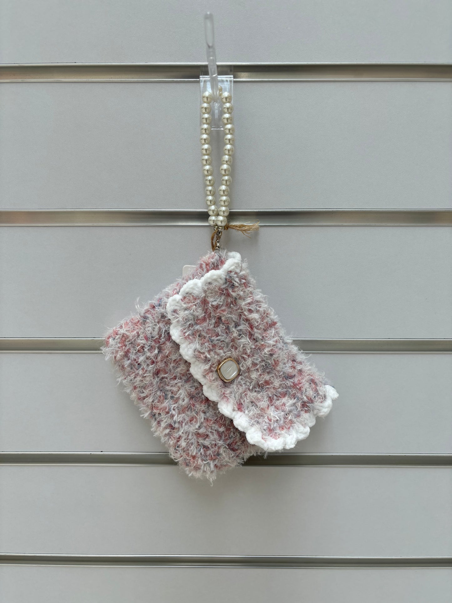 Fuzzy Crochet Mini Purse with Pearl Handle