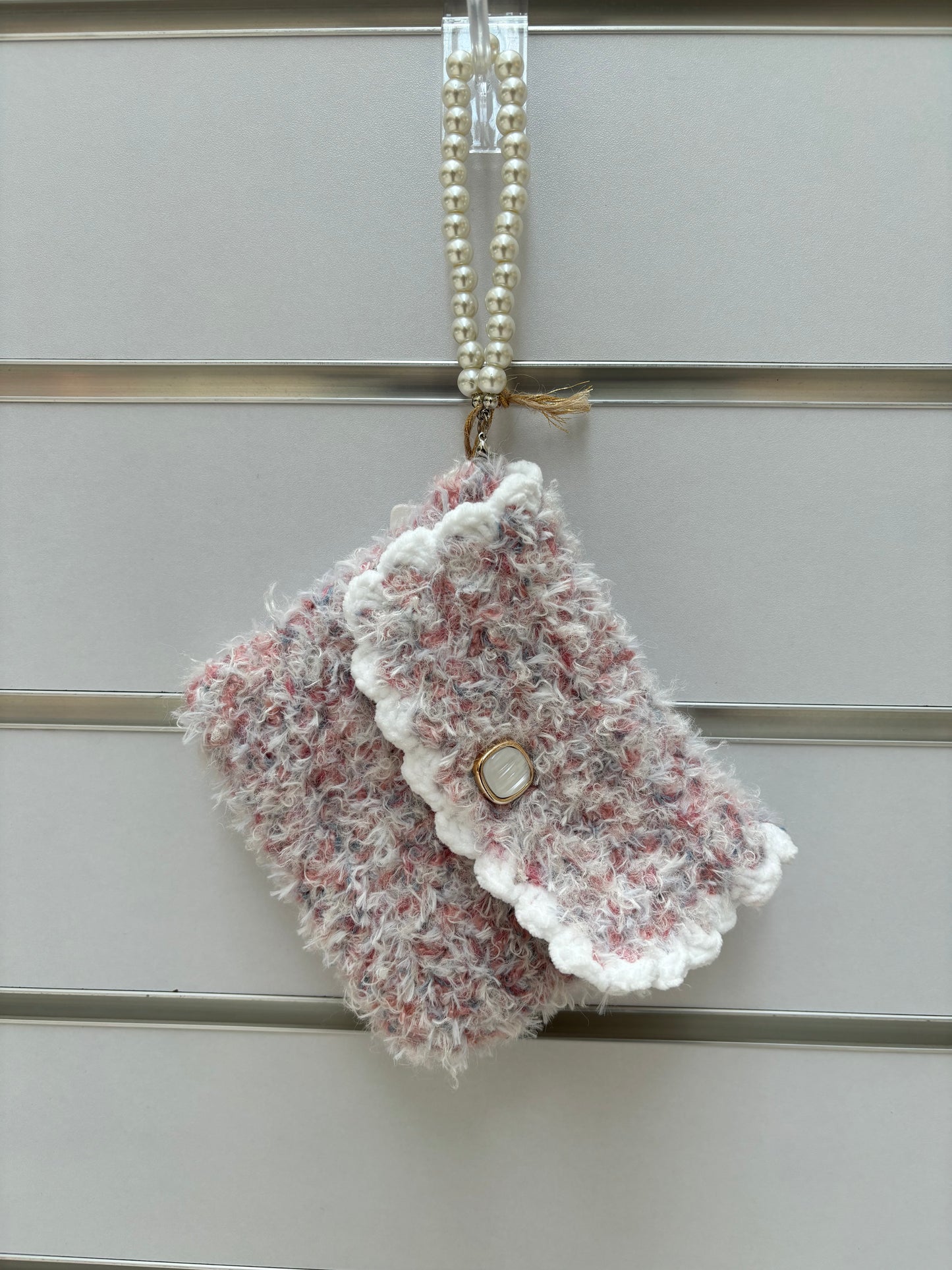 Fuzzy Crochet Mini Purse with Pearl Handle