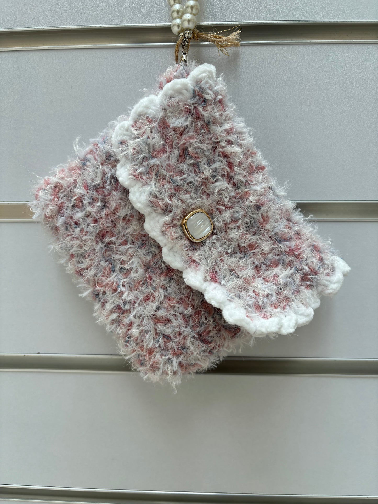 Fuzzy Crochet Mini Purse with Pearl Handle