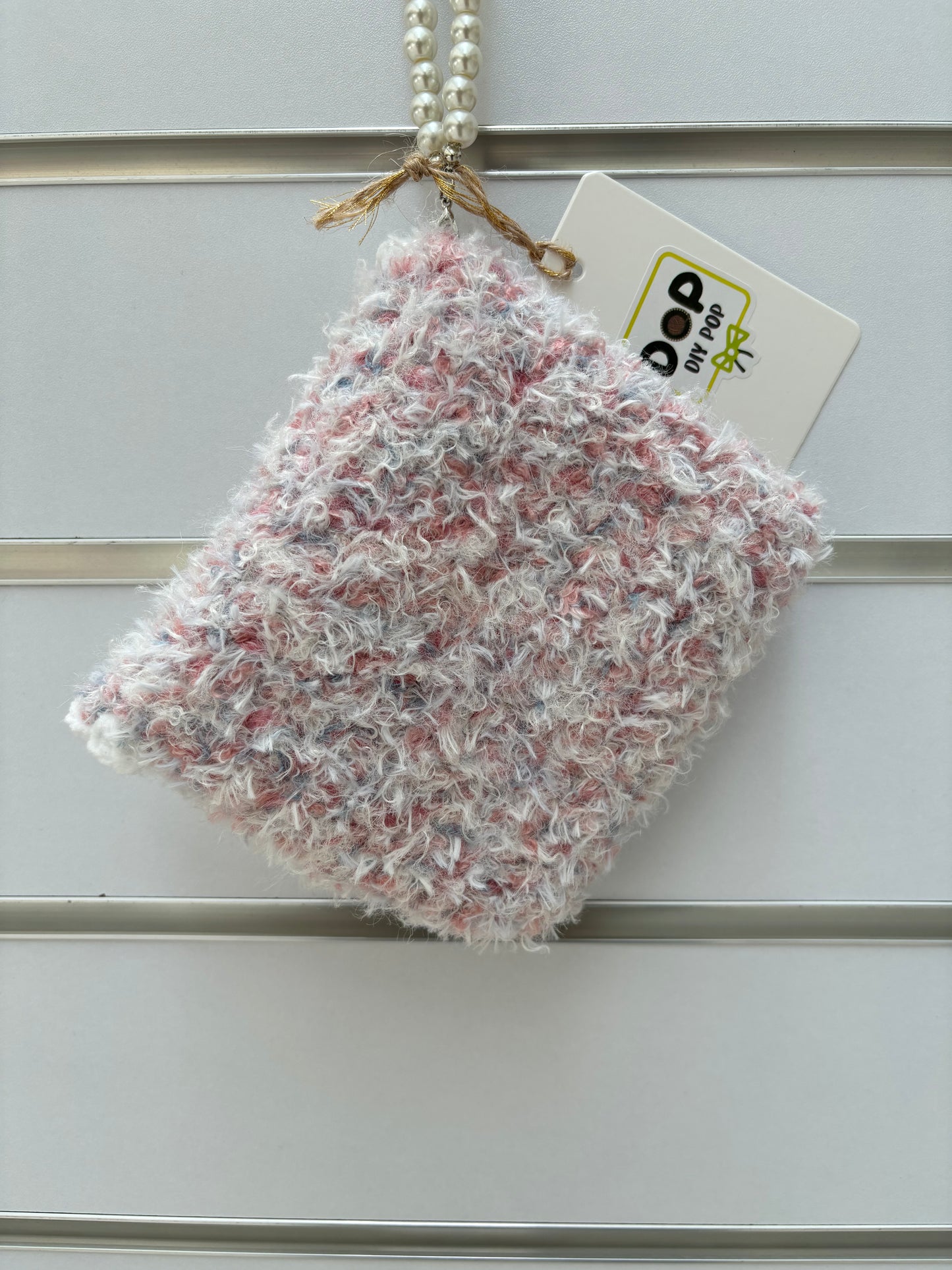 Fuzzy Crochet Mini Purse with Pearl Handle