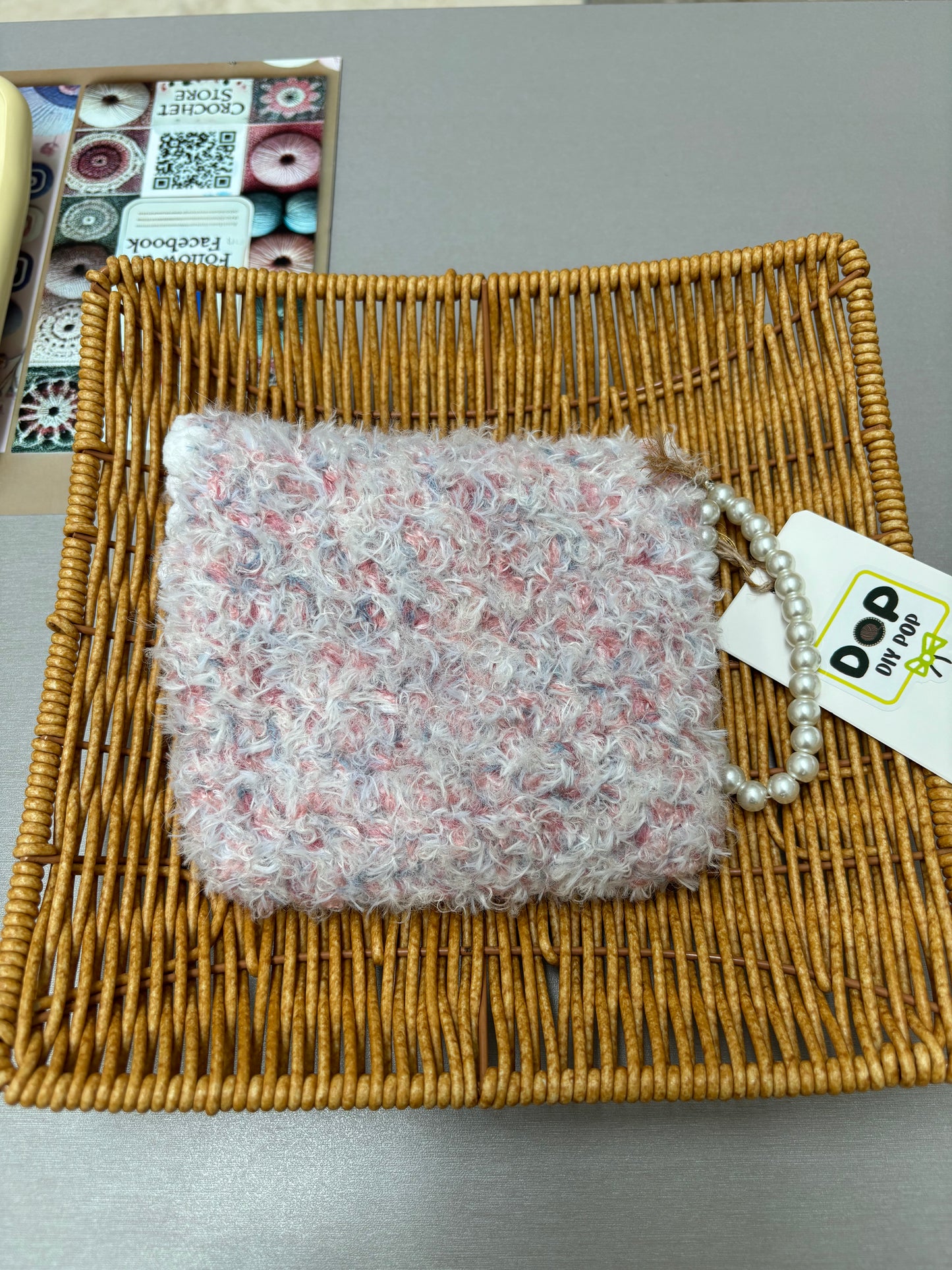 Fuzzy Crochet Mini Purse with Pearl Handle