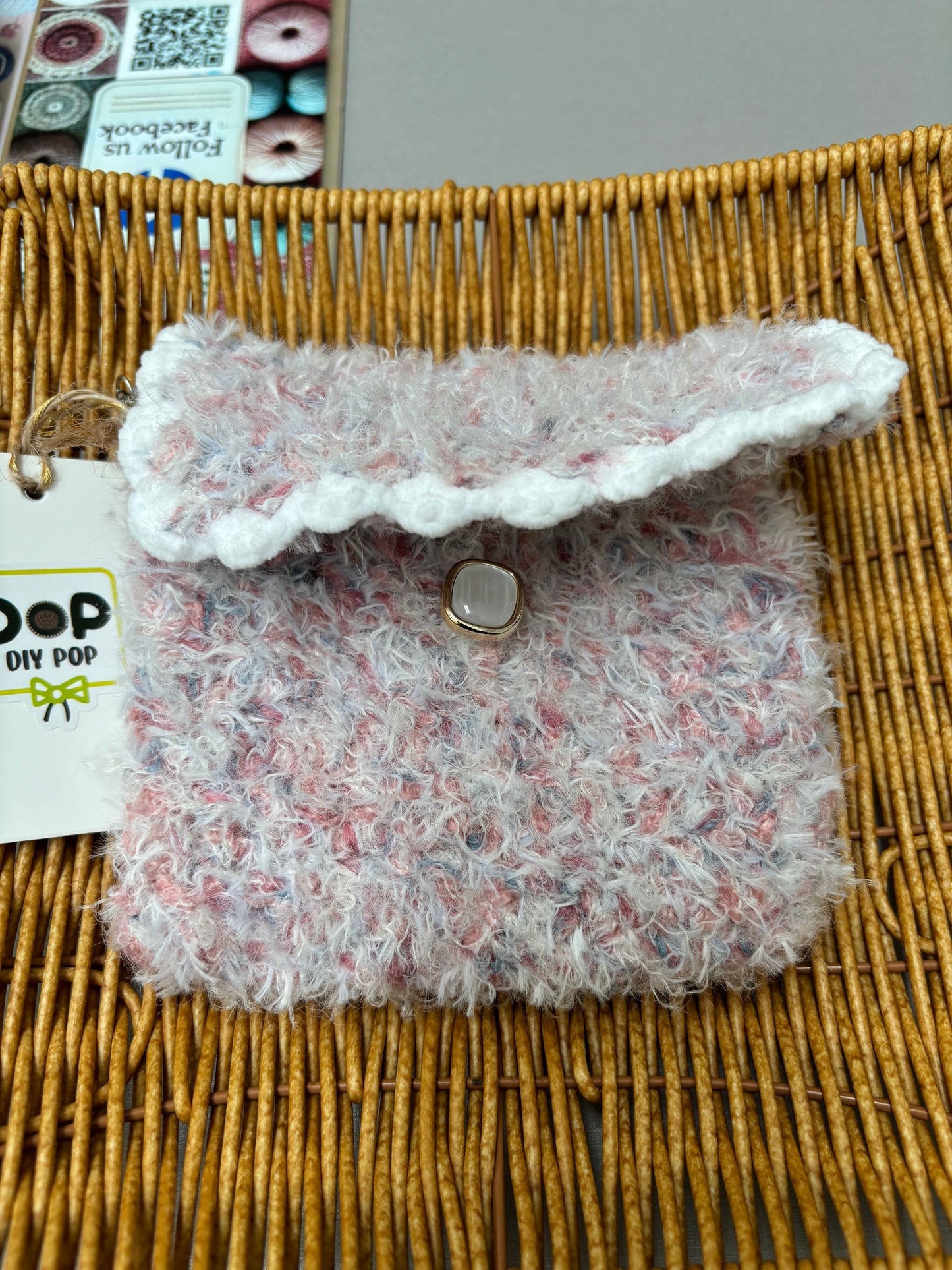 Fuzzy Crochet Mini Purse with Pearl Handle