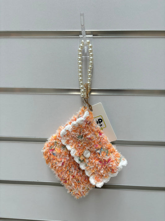 Fluffy Crochet Mini Purse with Pearl Handle - Sunset Orange
