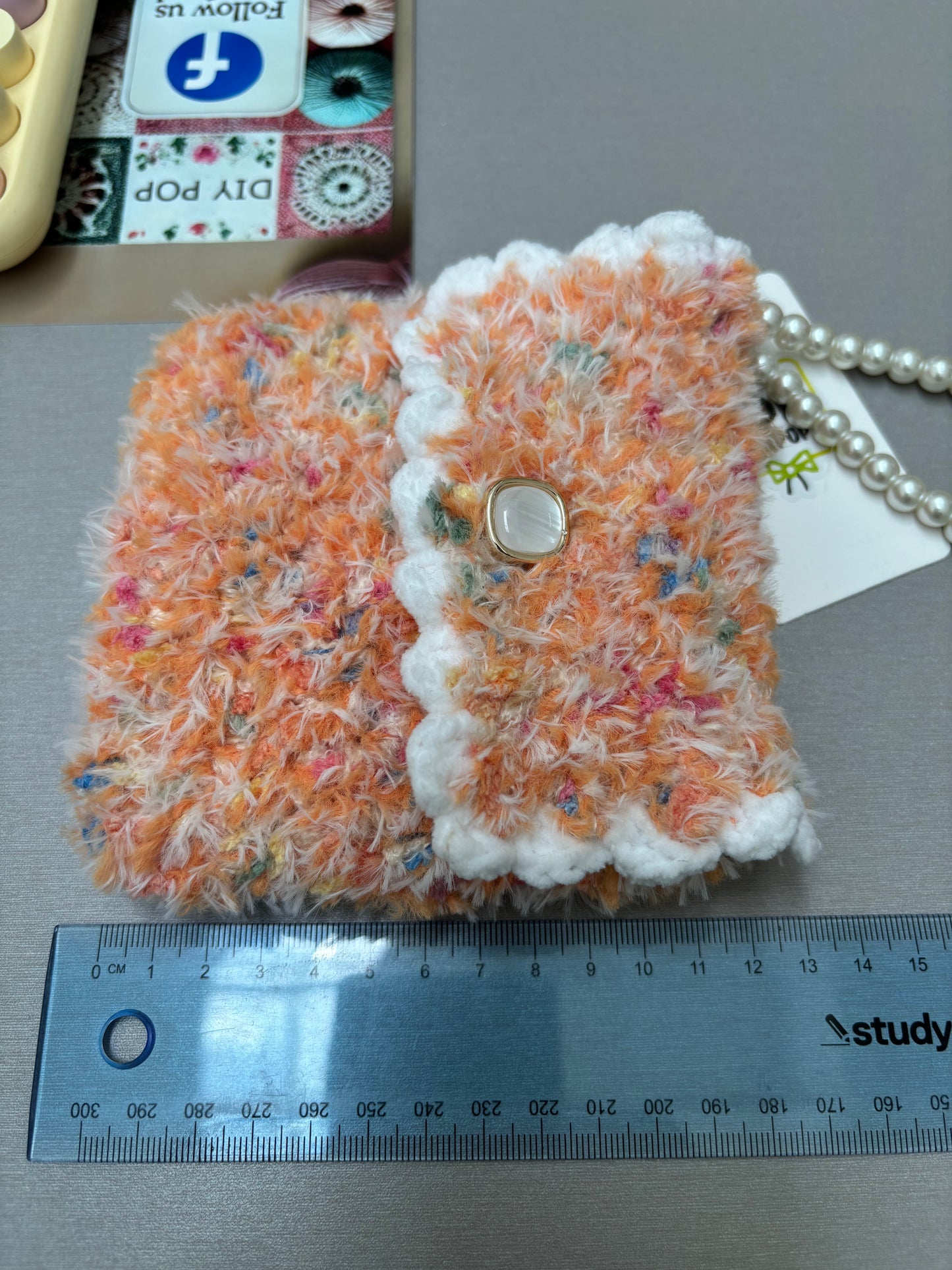 Fluffy Crochet Mini Purse with Pearl Handle - Sunset Orange