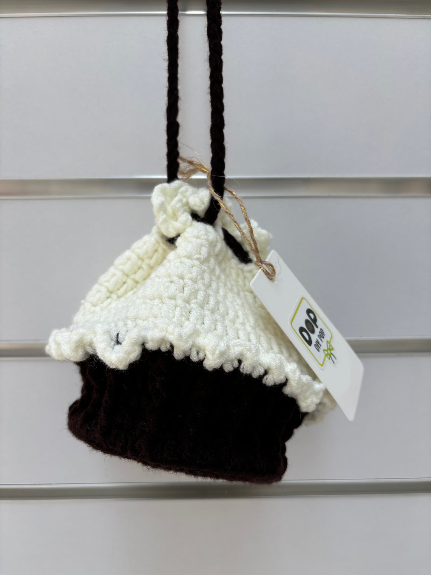 Handmade Crochet Drawstring Pouch - Black and White