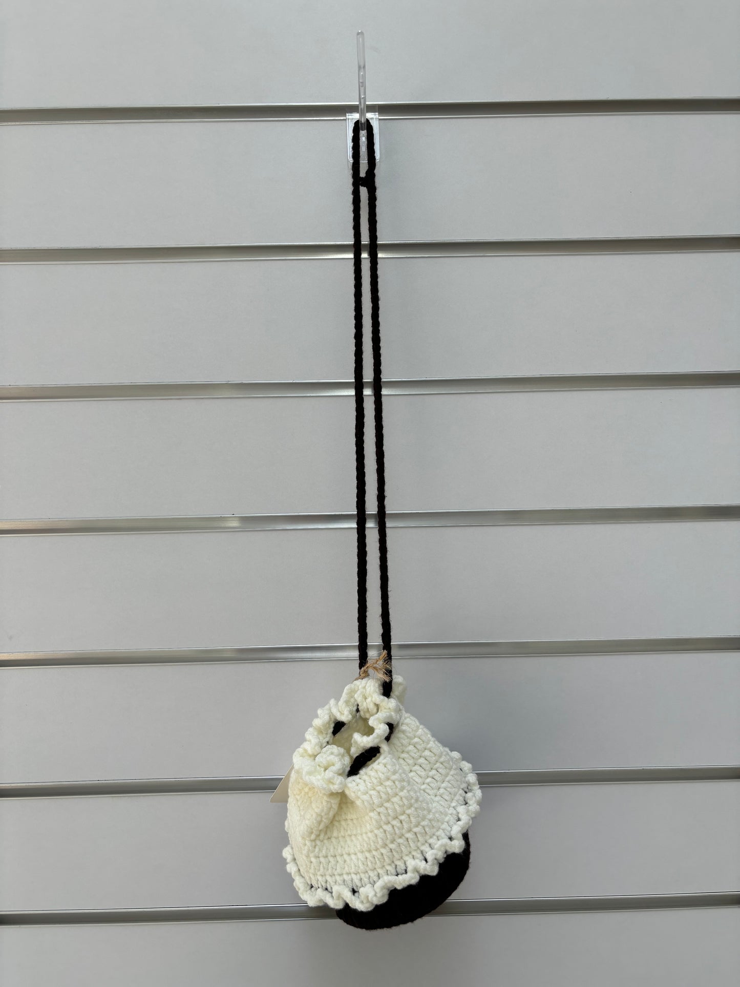 Handmade Crochet Drawstring Pouch - Black and White
