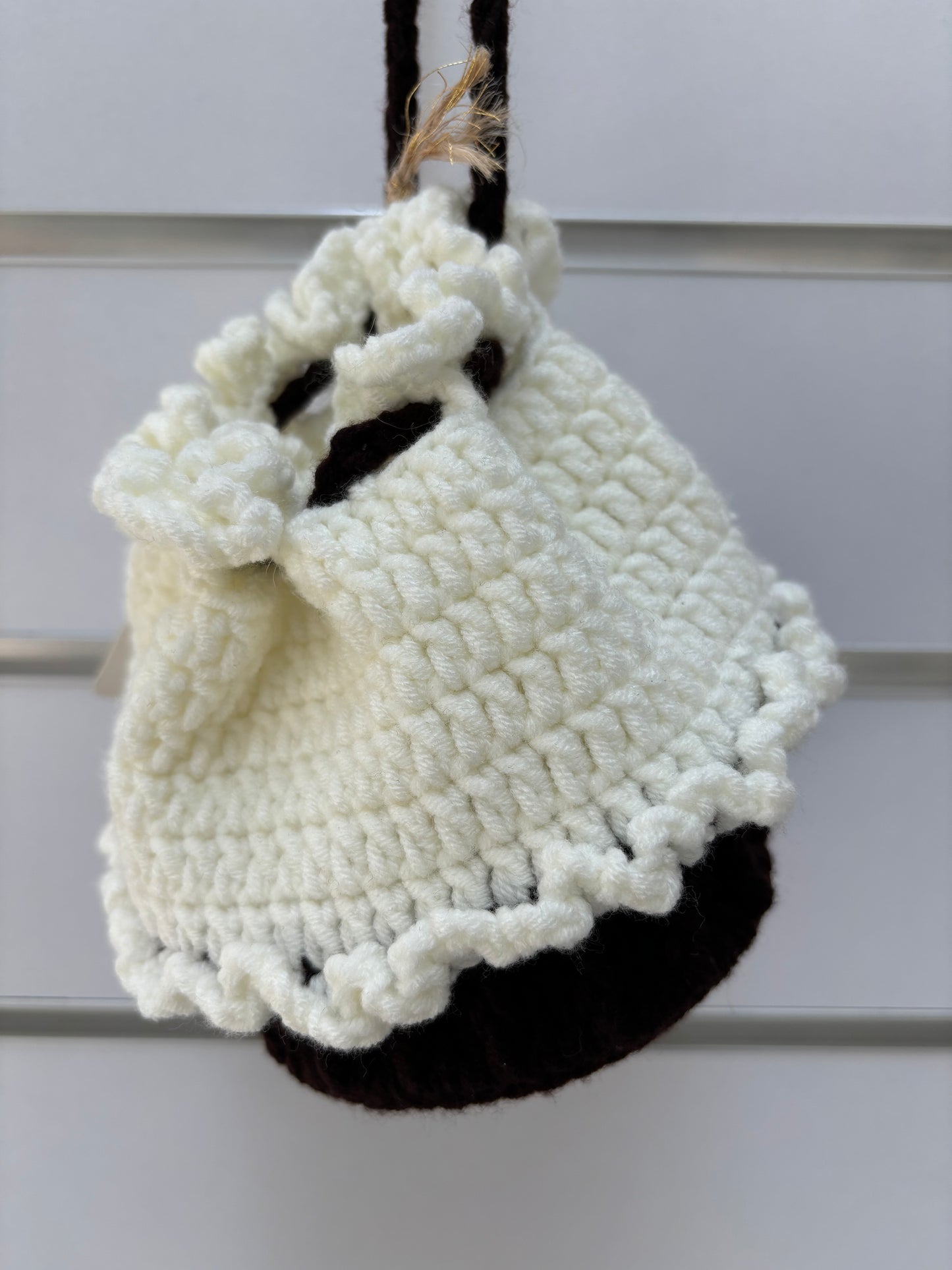 Handmade Crochet Drawstring Pouch - Black and White