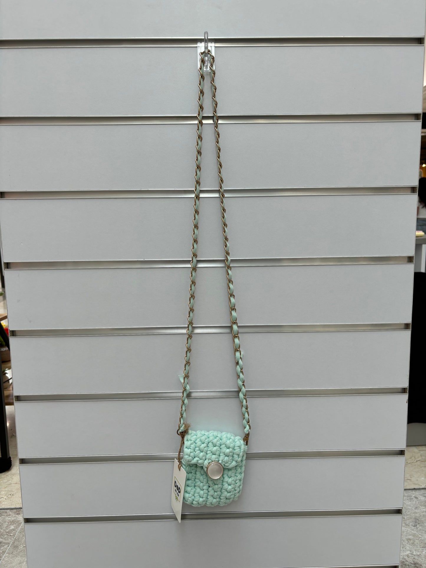 Mint Green Mini Crochet Crossbody Bag with Chain Strap
