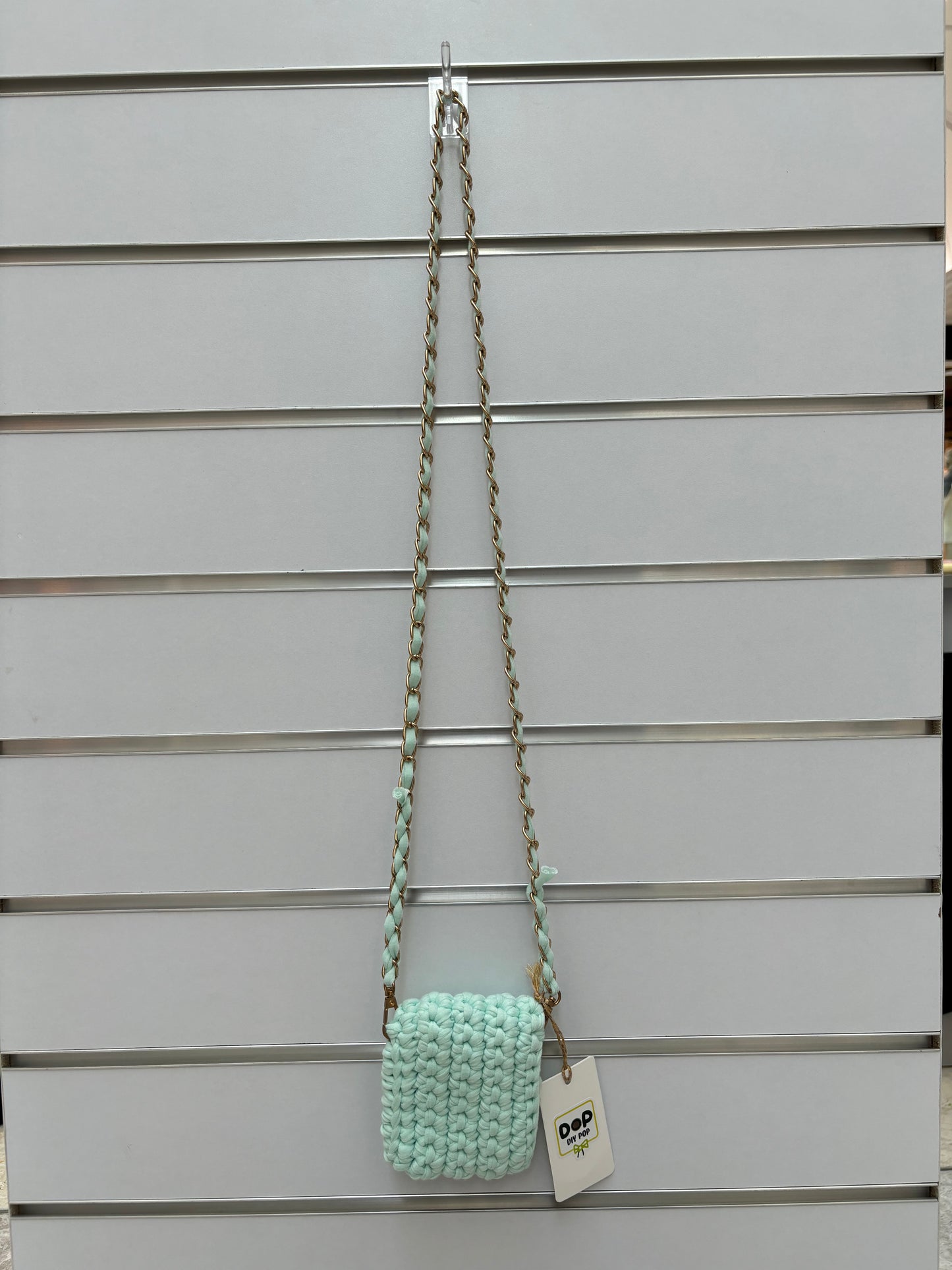 Mint Green Mini Crochet Crossbody Bag with Chain Strap