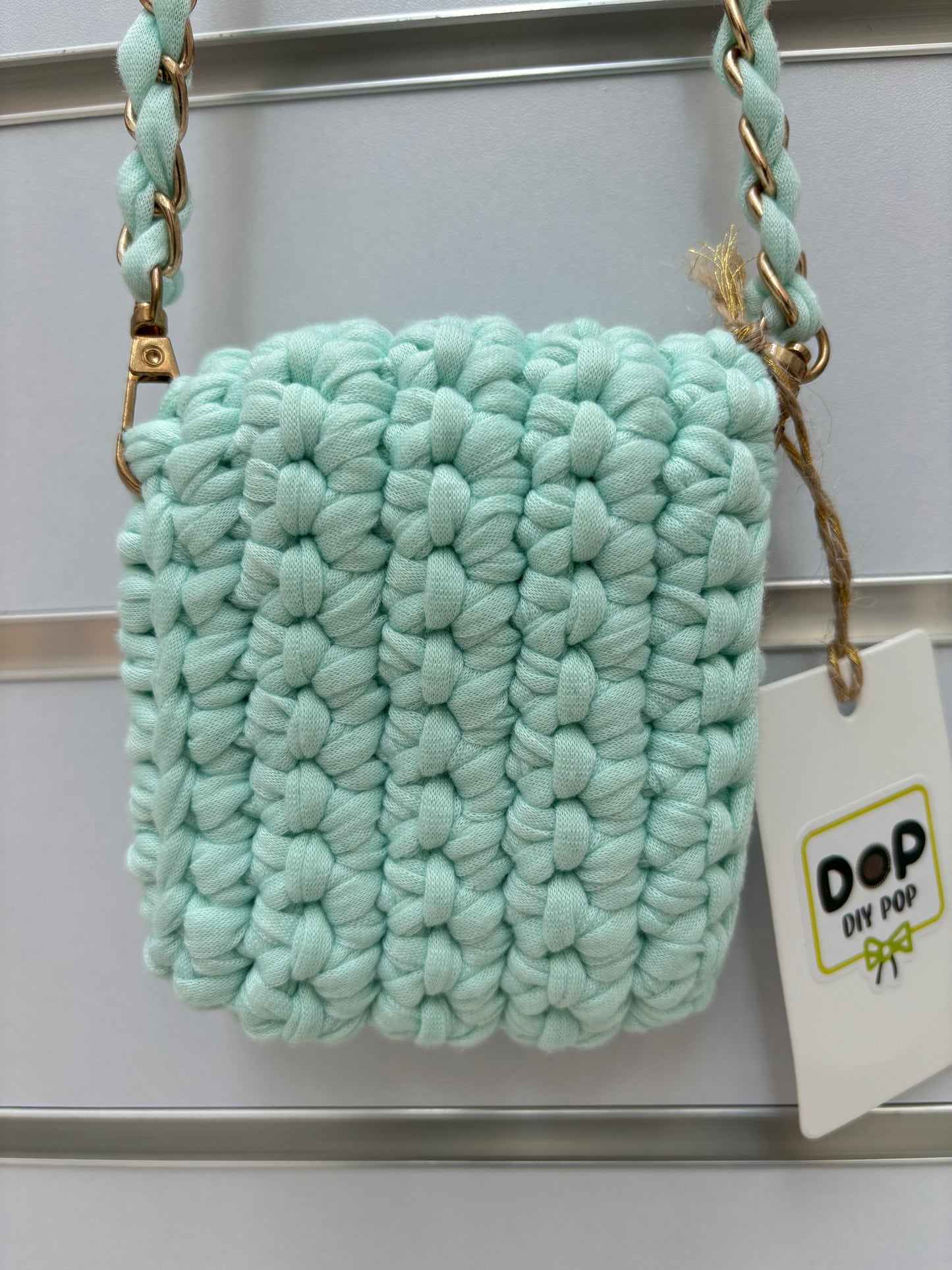 Mint Green Mini Crochet Crossbody Bag with Chain Strap