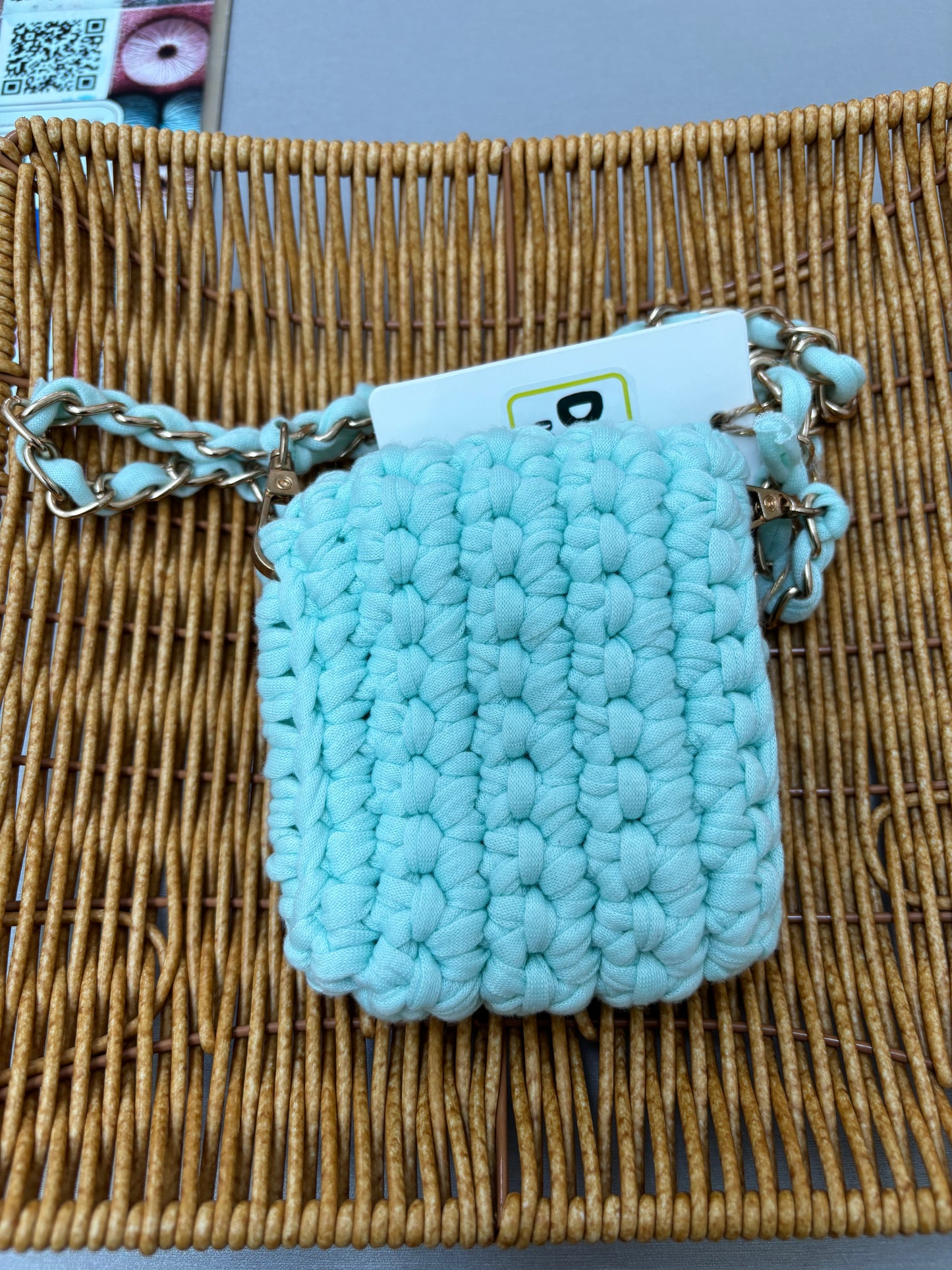 Mint Green Mini Crochet Crossbody Bag with Chain Strap