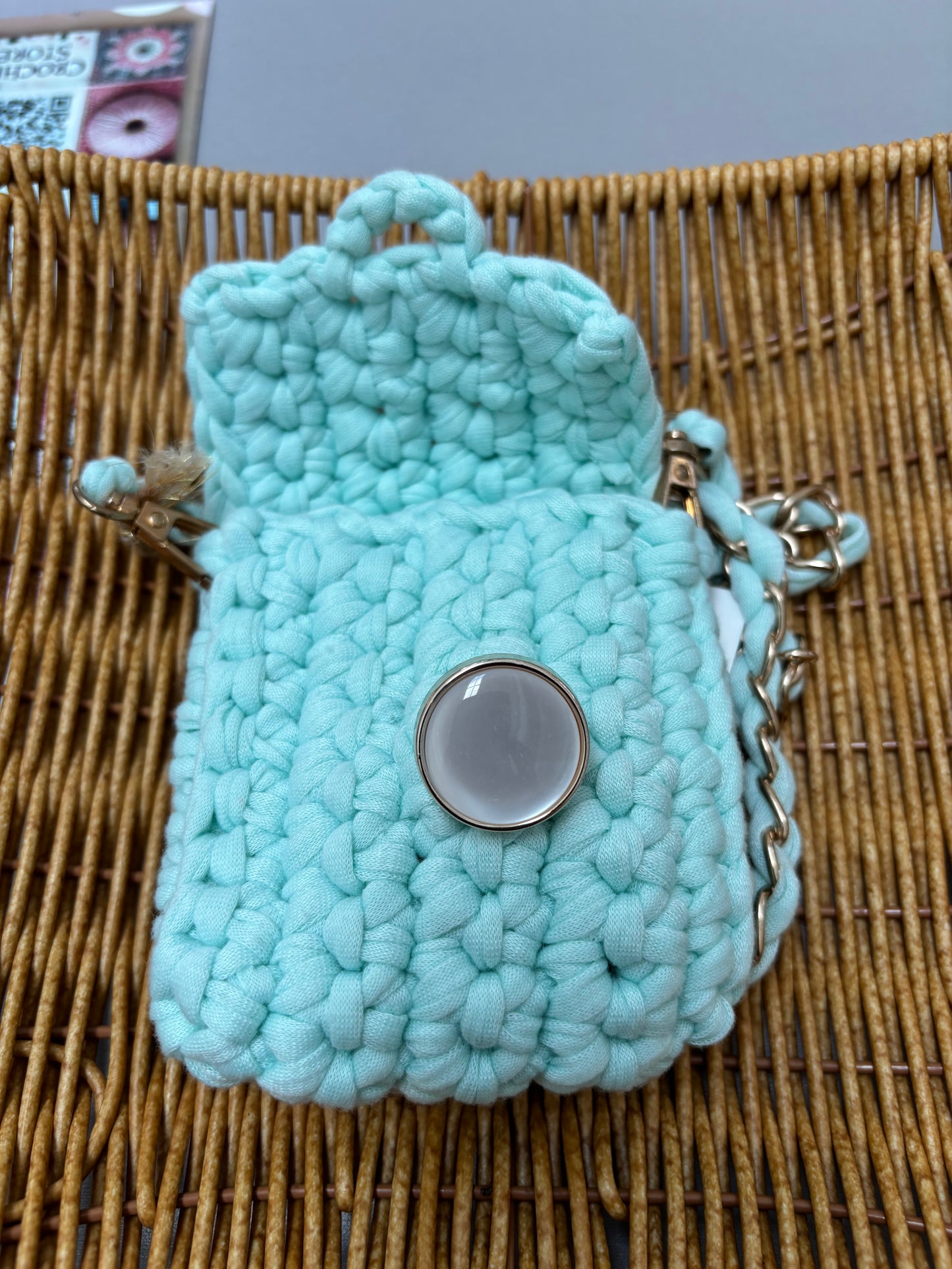 Mint Green Mini Crochet Crossbody Bag with Chain Strap