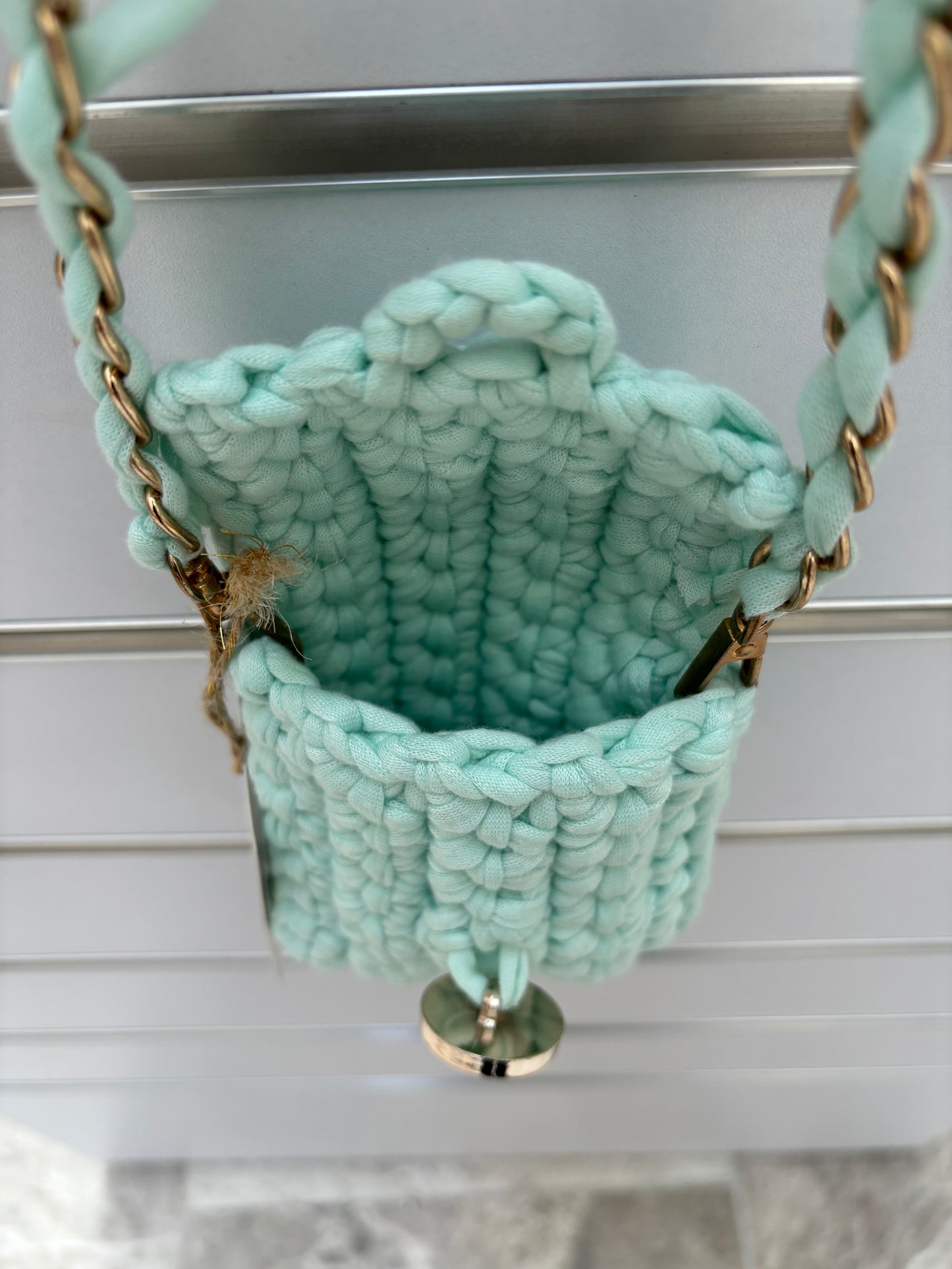 Mint Green Mini Crochet Crossbody Bag with Chain Strap
