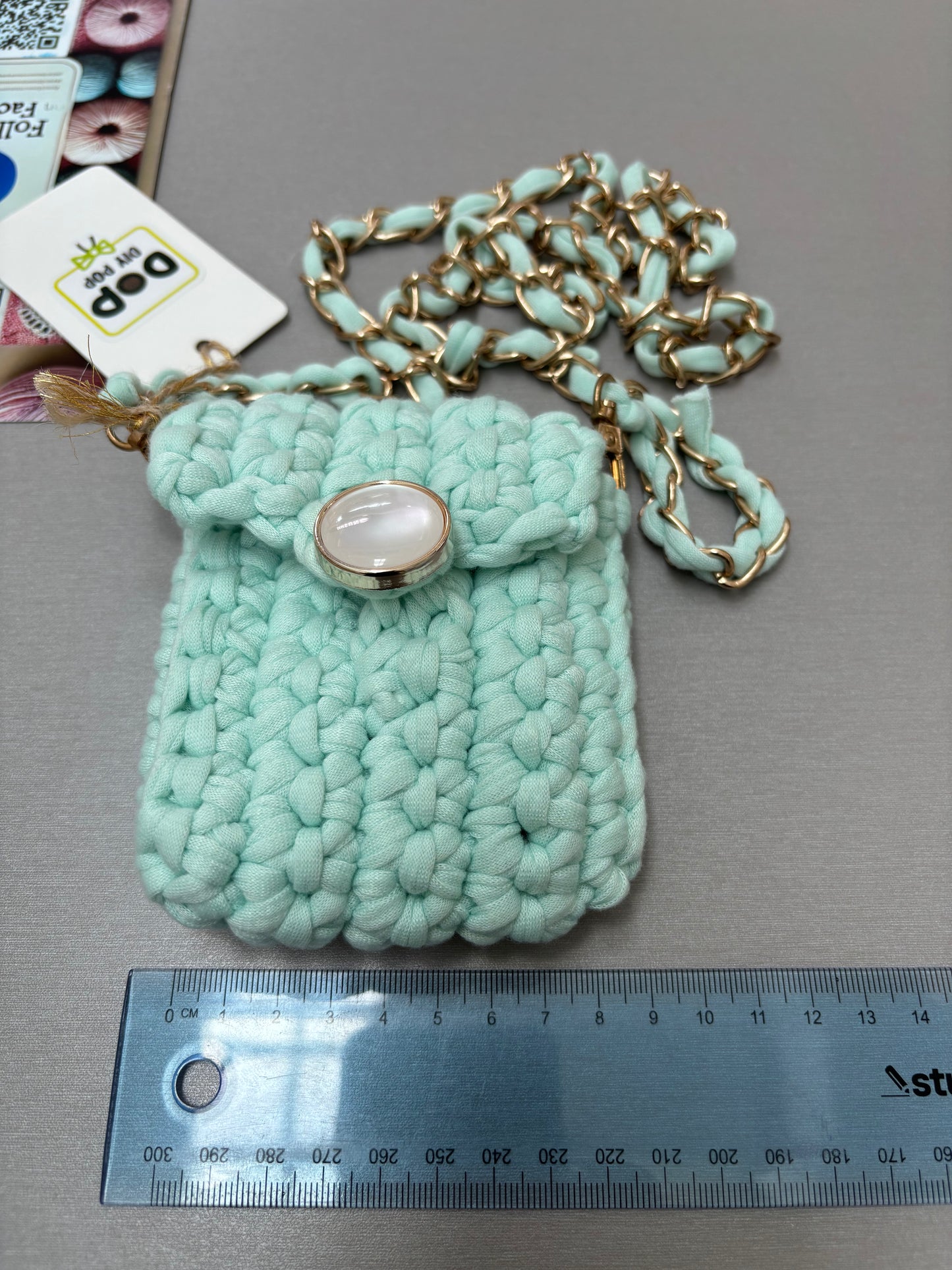 Mint Green Mini Crochet Crossbody Bag with Chain Strap