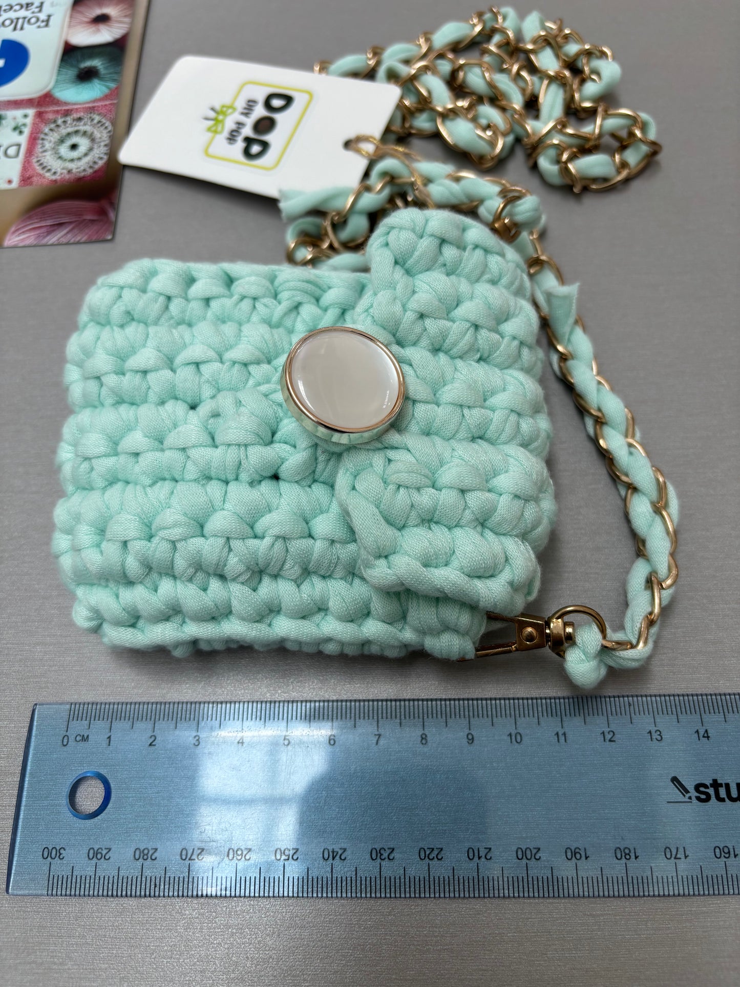 Mint Green Mini Crochet Crossbody Bag with Chain Strap