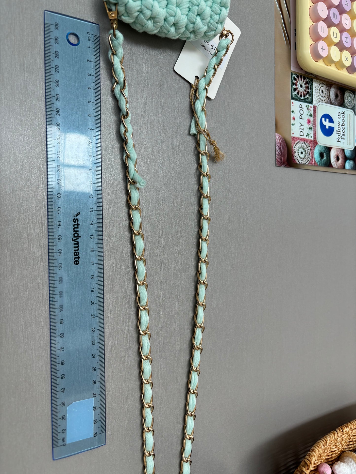 Mint Green Mini Crochet Crossbody Bag with Chain Strap
