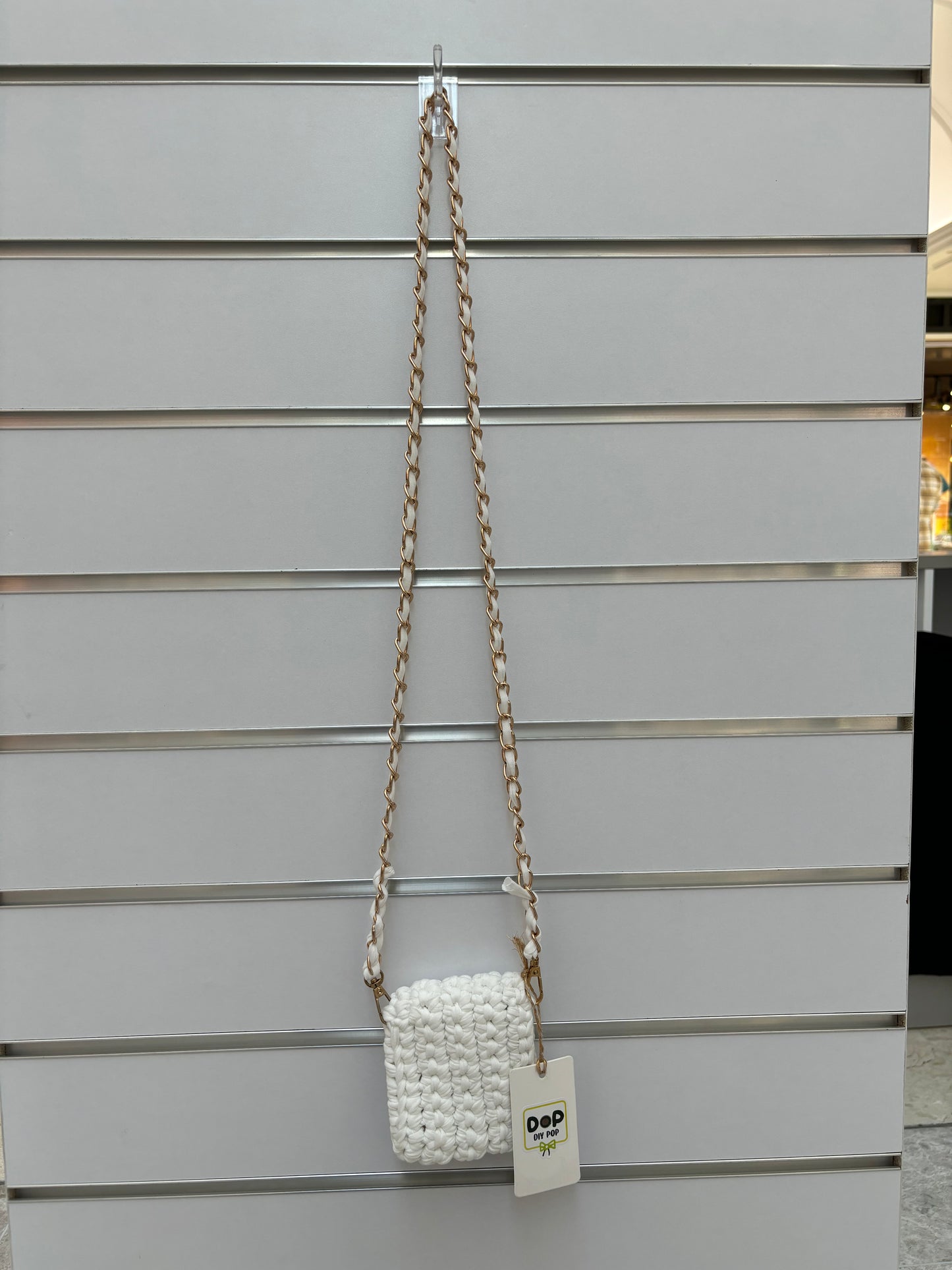 Handmade White Mini Crochet Crossbody Bag with Chain Strap
