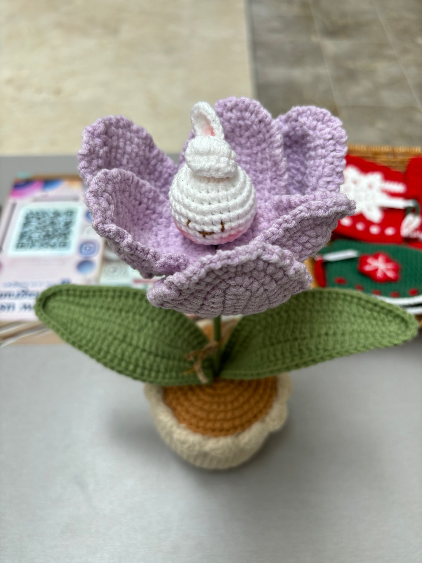 Handmade Crochet Tulip Pot with Bunny