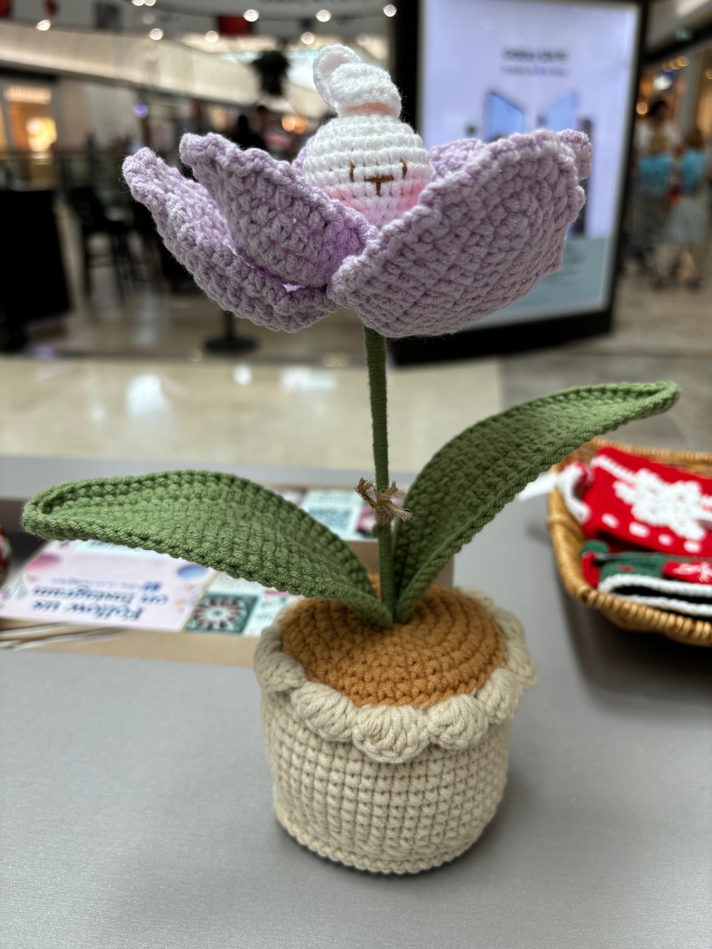 Handmade Crochet Tulip Pot with Bunny