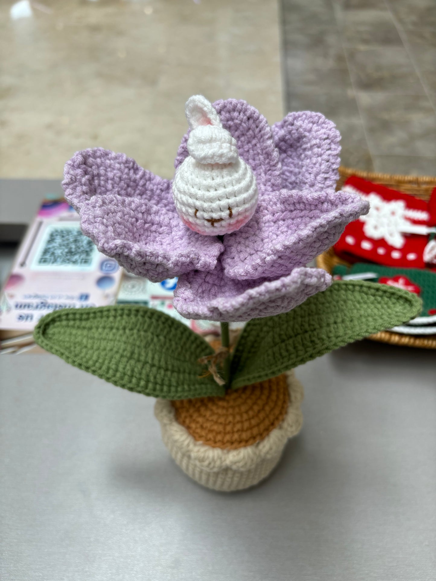Handmade Crochet Tulip Pot with Bunny