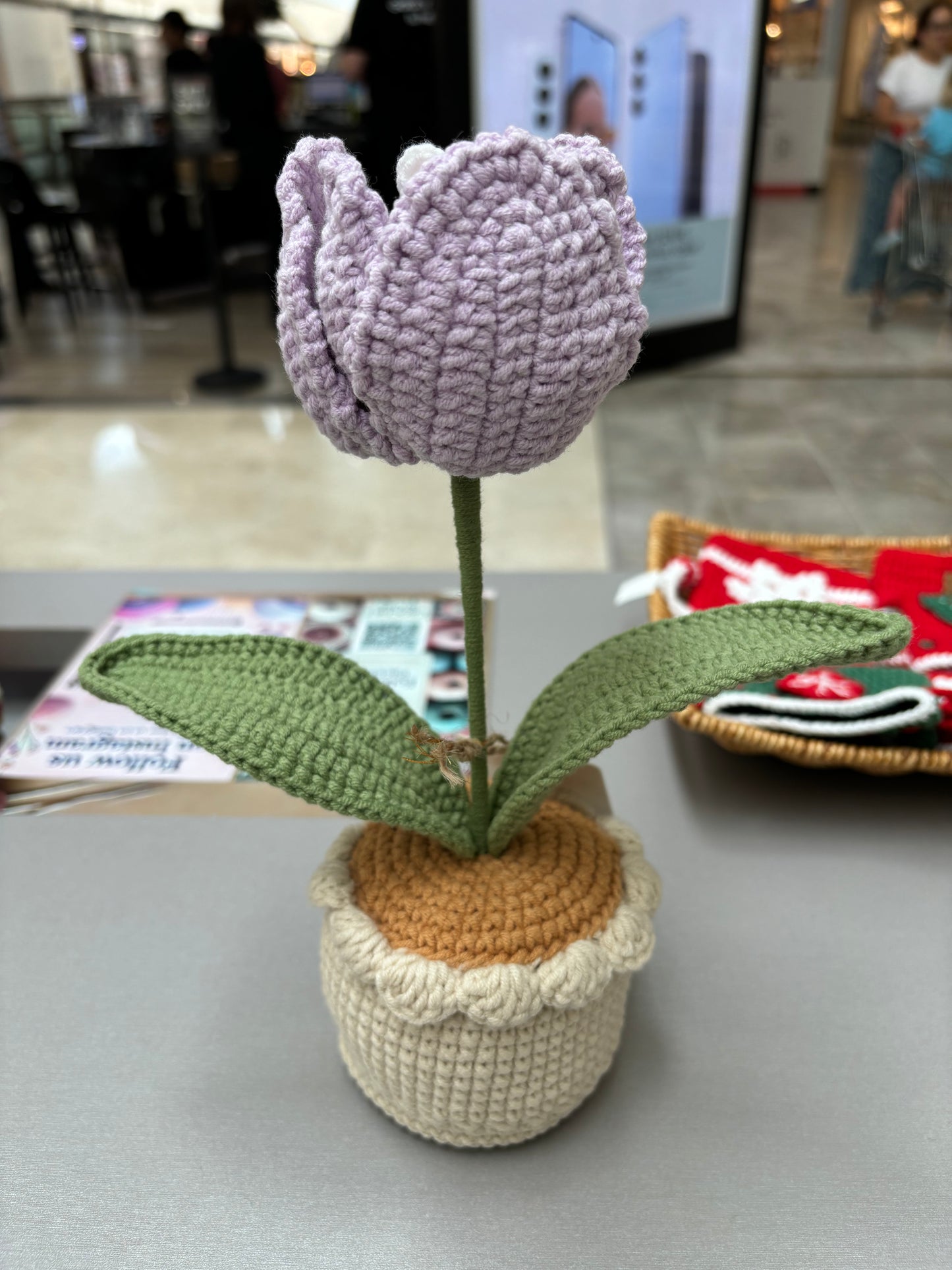 Handmade Crochet Tulip Pot with Bunny