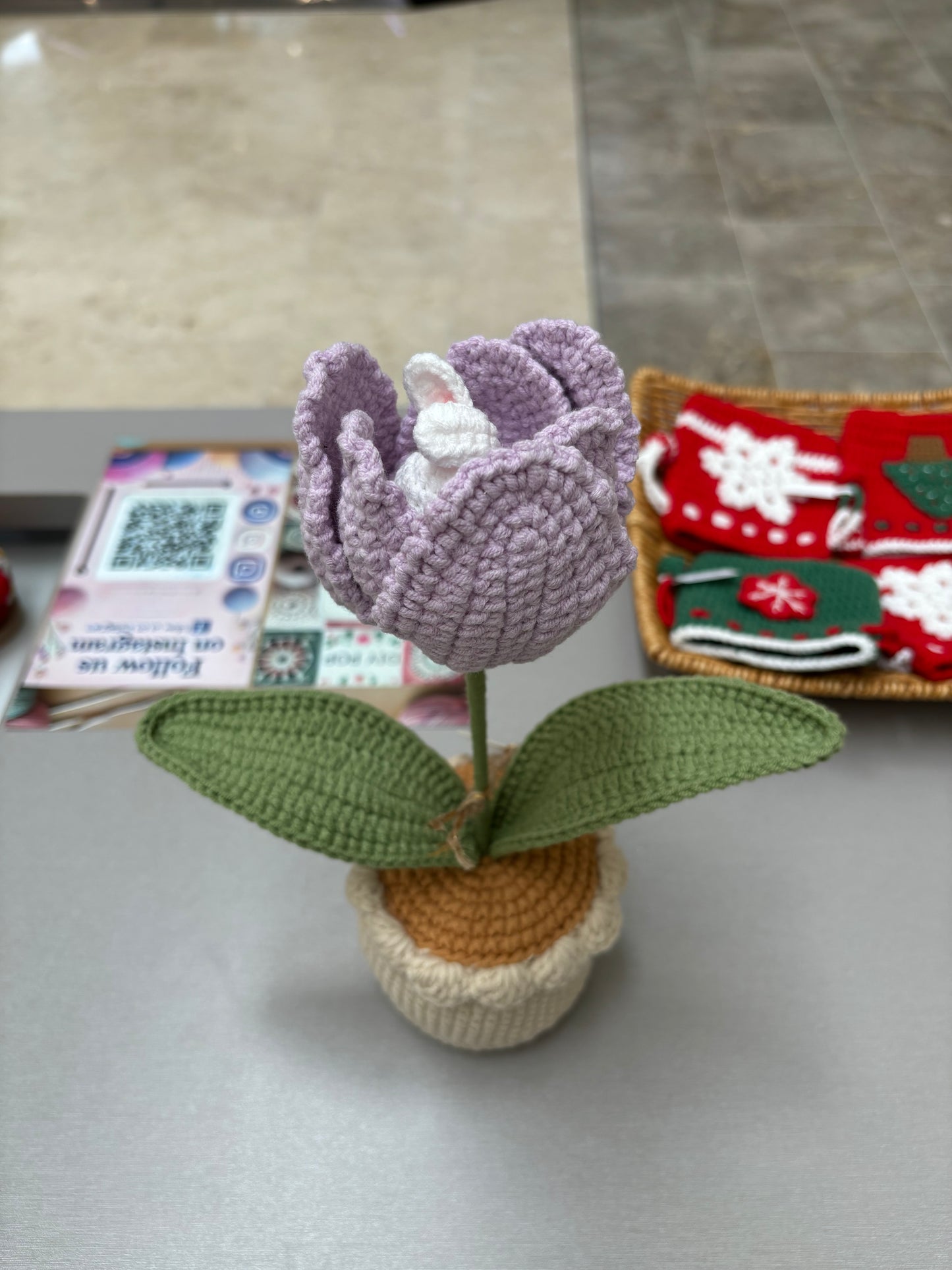 Handmade Crochet Tulip Pot with Bunny