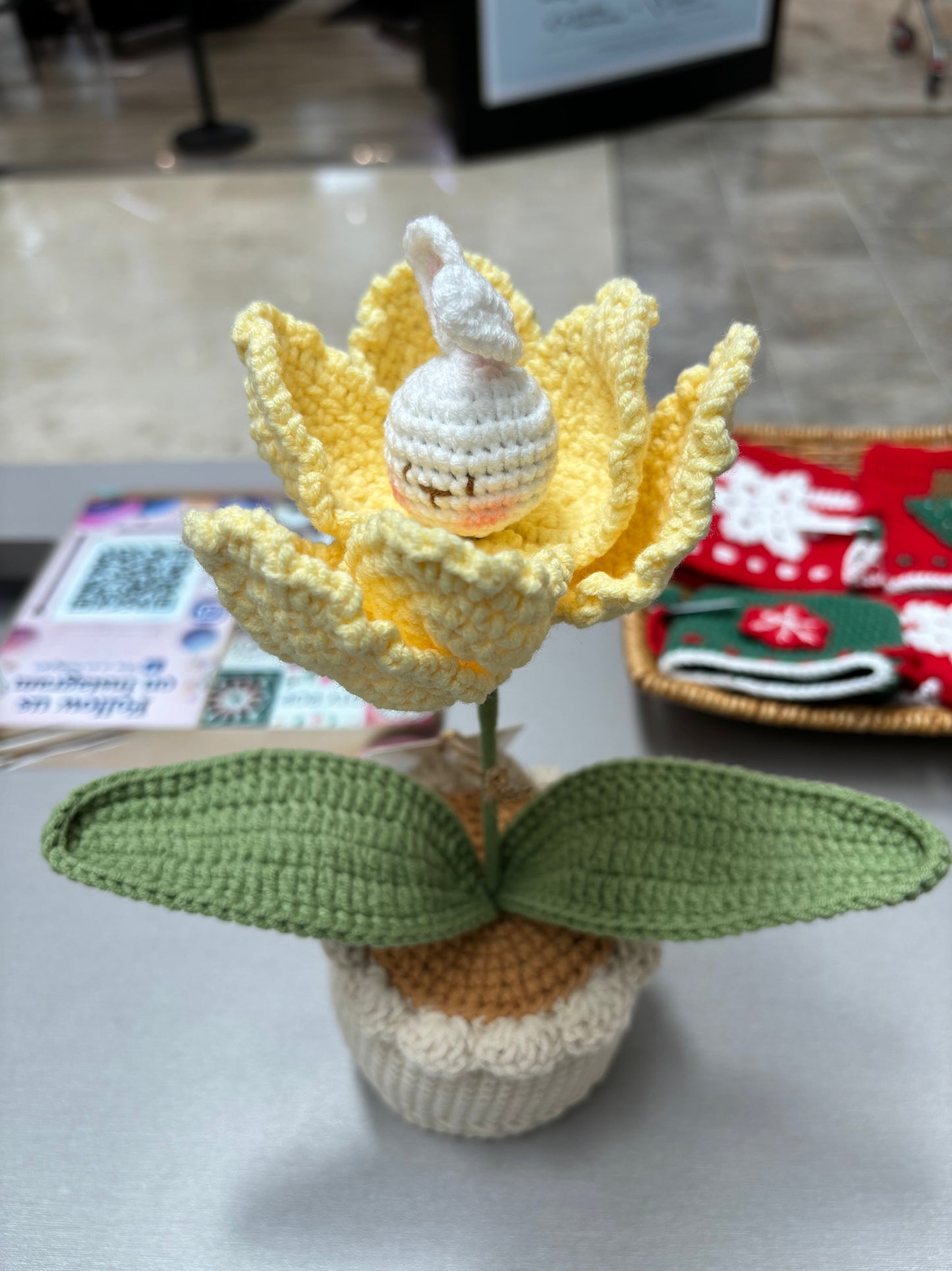 Handmade Crochet Tulip Pot with Bunny