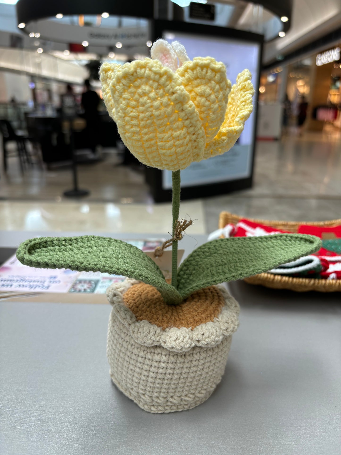 Handmade Crochet Tulip Pot with Bunny