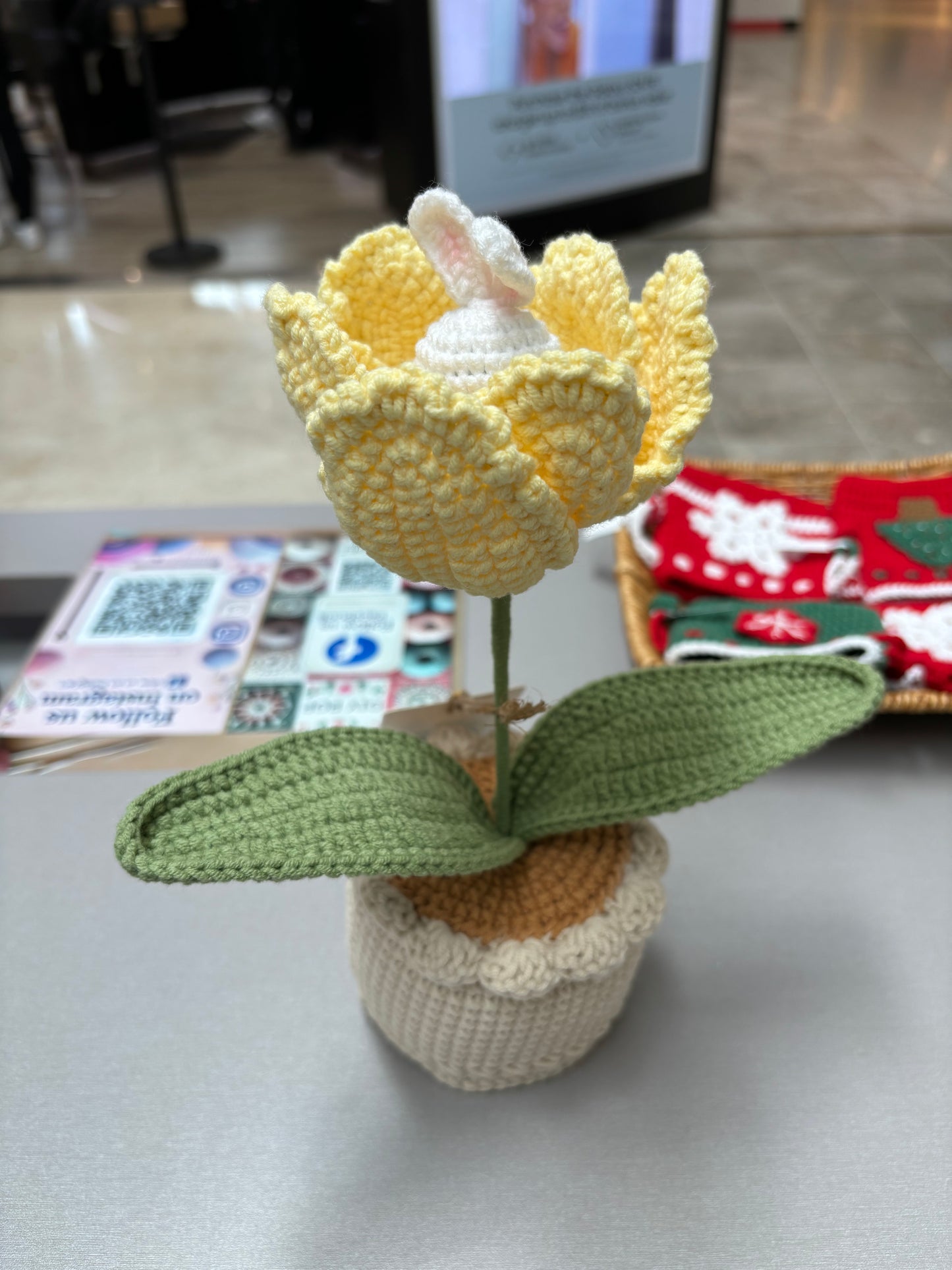 Handmade Crochet Tulip Pot with Bunny