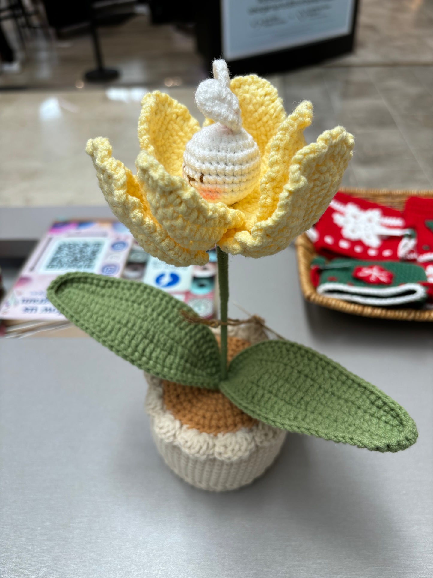 Handmade Crochet Tulip Pot with Bunny
