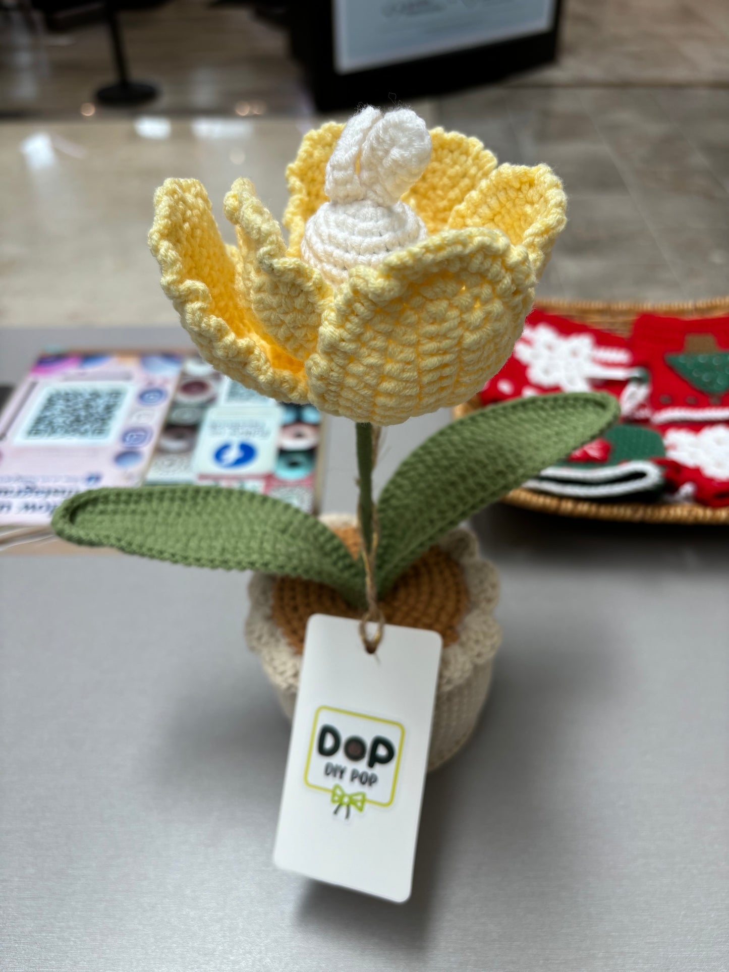 Handmade Crochet Tulip Pot with Bunny