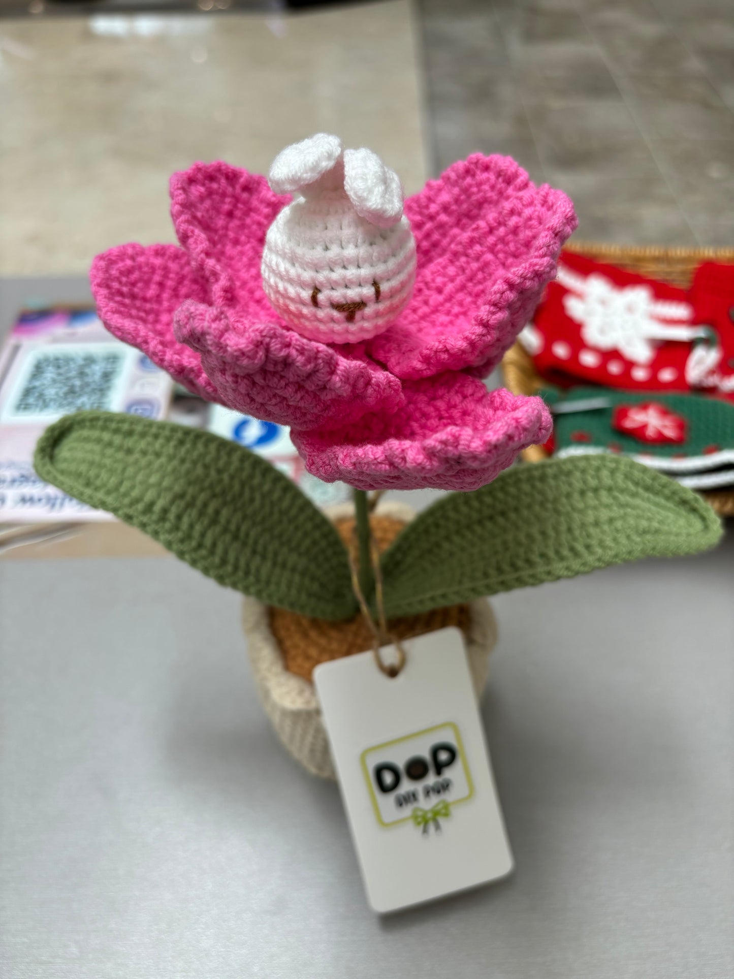 Handmade Crochet Tulip Pot with Bunny