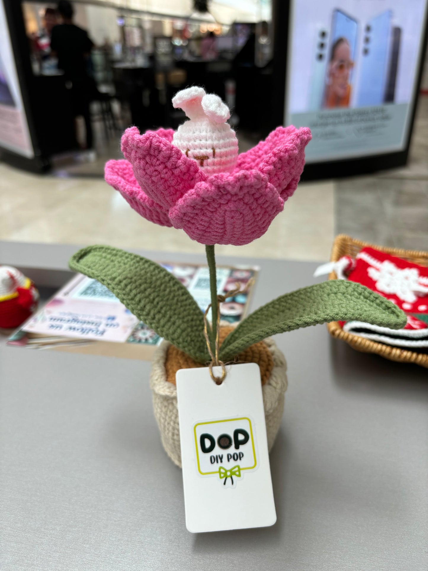 Handmade Crochet Tulip Pot with Bunny