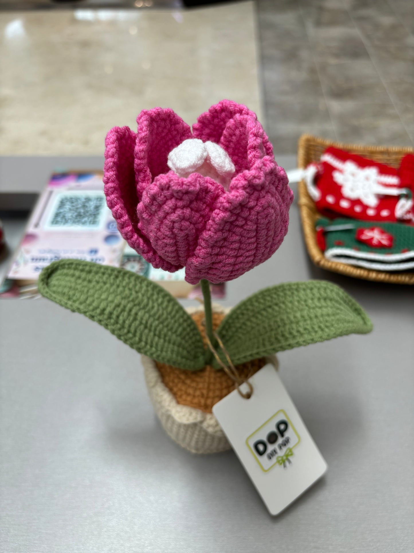 Handmade Crochet Tulip Pot with Bunny