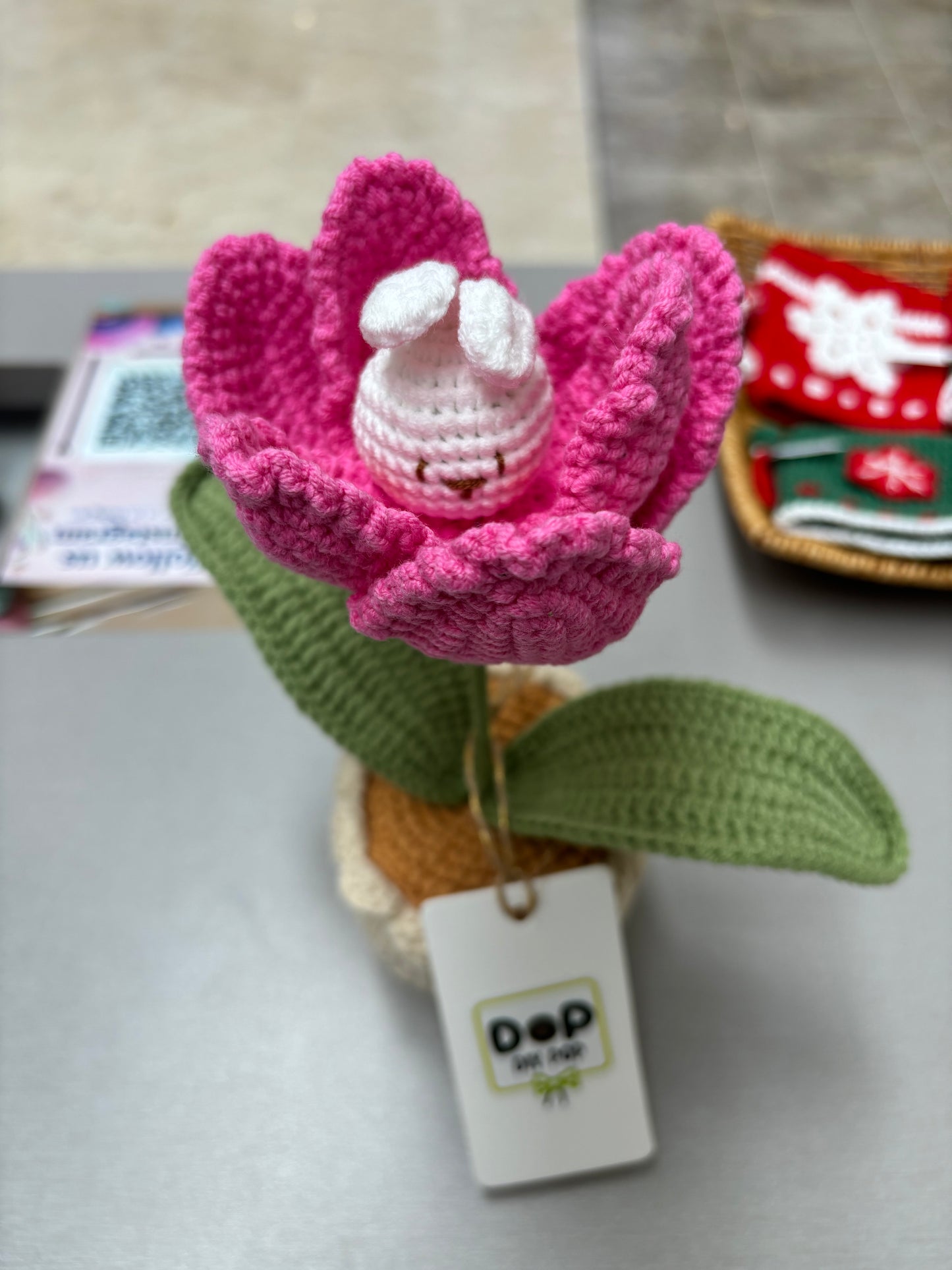 Handmade Crochet Tulip Pot with Bunny