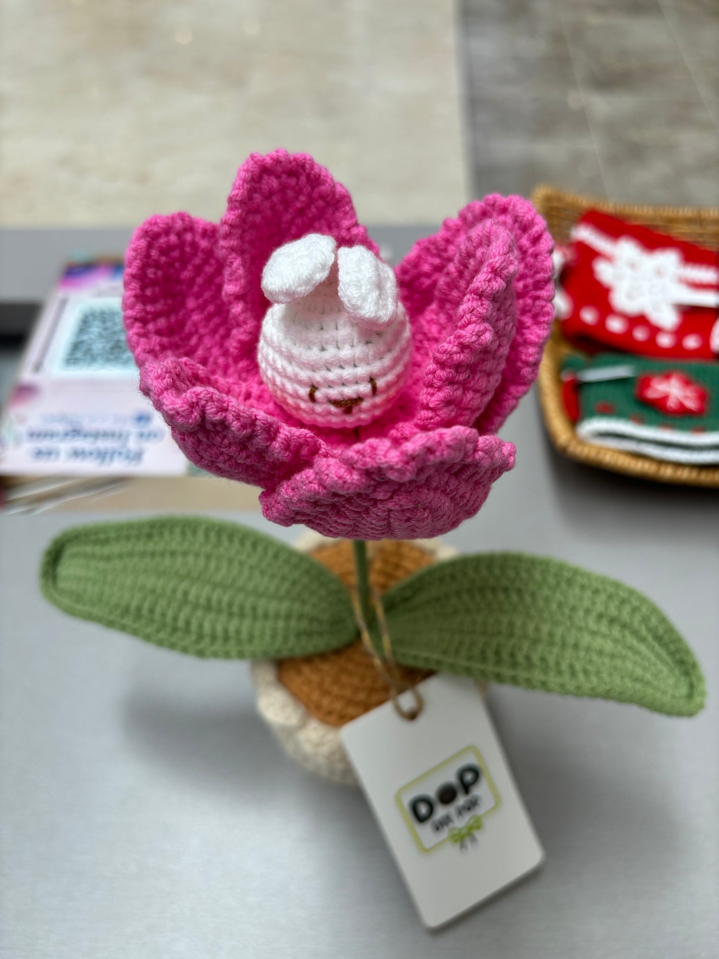 Handmade Crochet Tulip Pot with Bunny