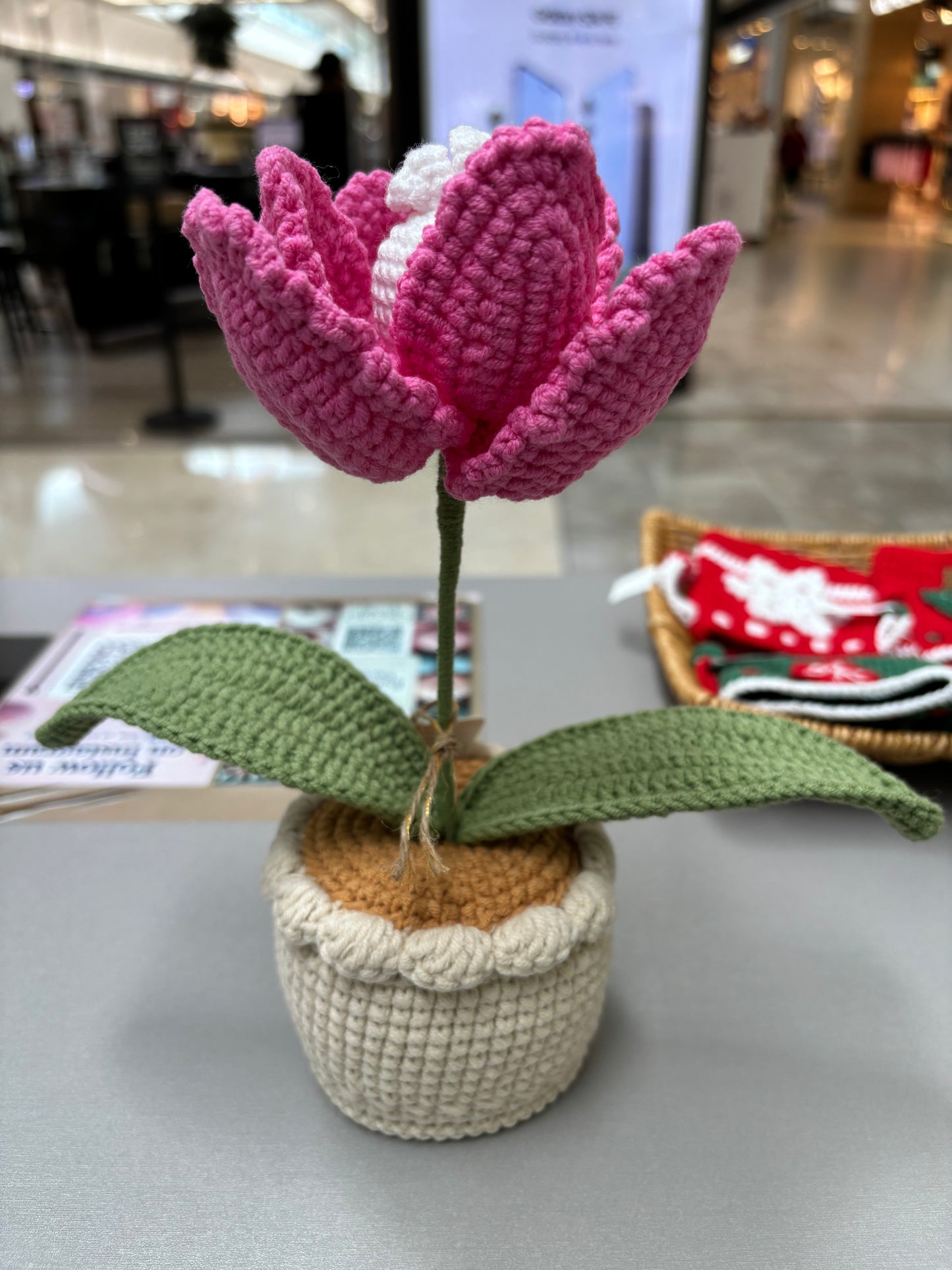 Handmade Crochet Tulip Pot with Bunny