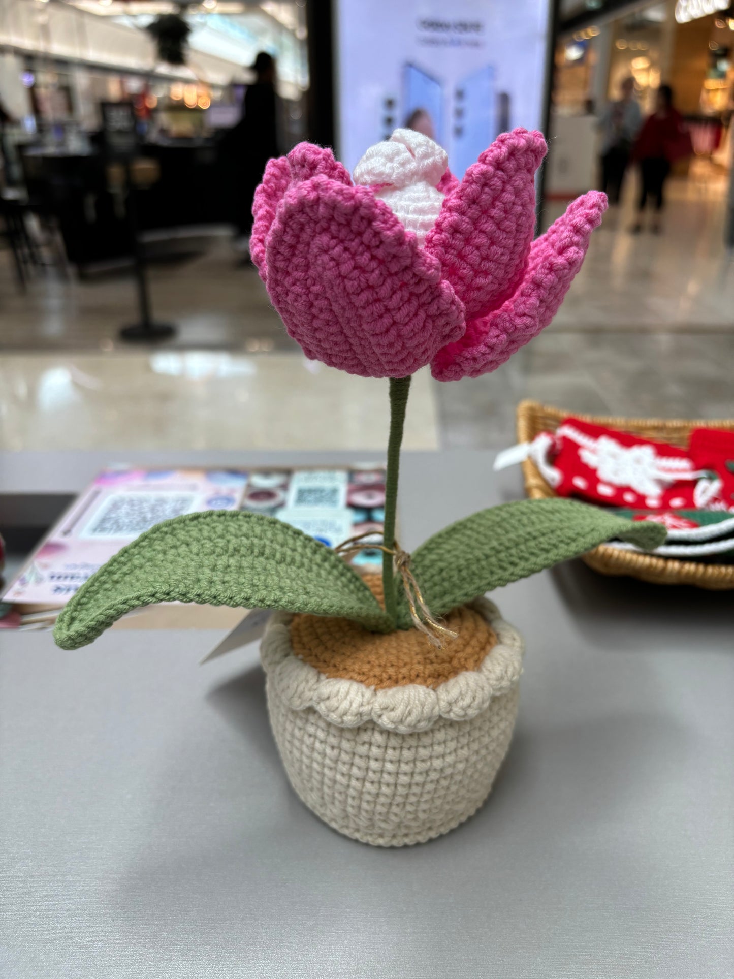 Handmade Crochet Tulip Pot with Bunny