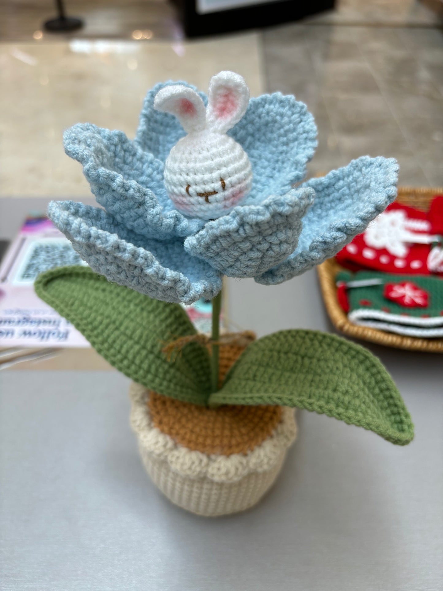 Handmade Crochet Tulip Pot with Bunny