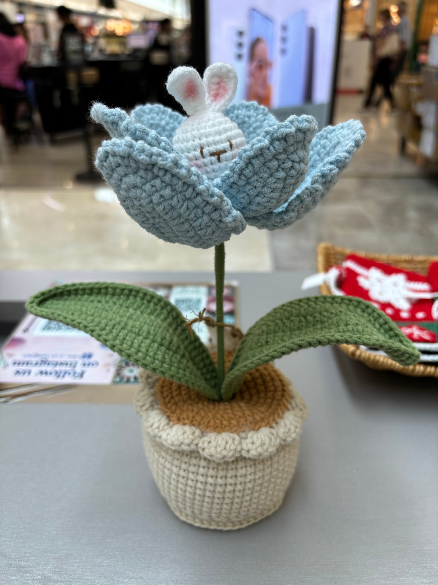 Handmade Crochet Tulip Pot with Bunny