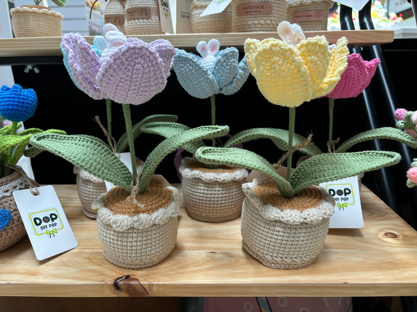 Handmade Crochet Tulip Pot with Bunny