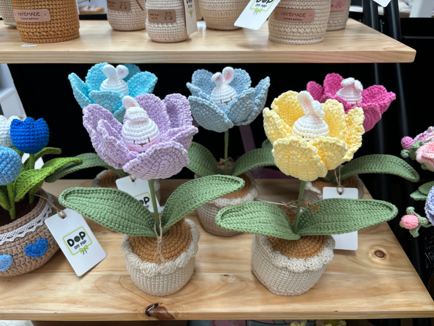 Handmade Crochet Tulip Pot with Bunny