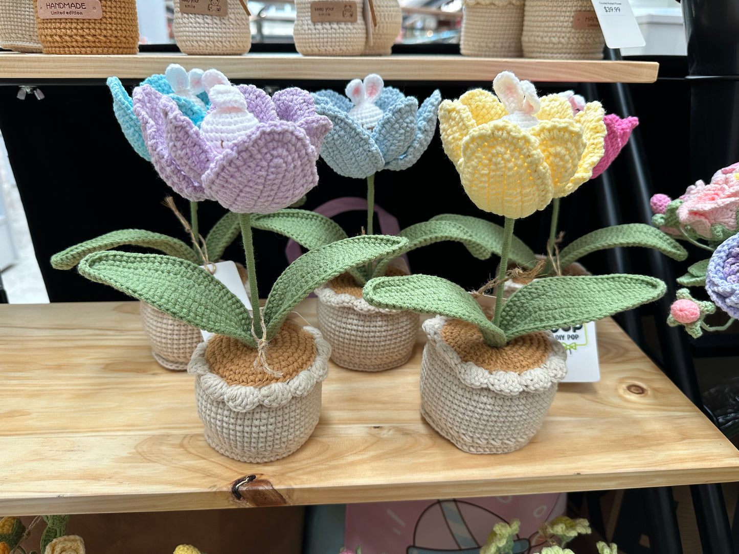 Handmade Crochet Tulip Pot with Bunny