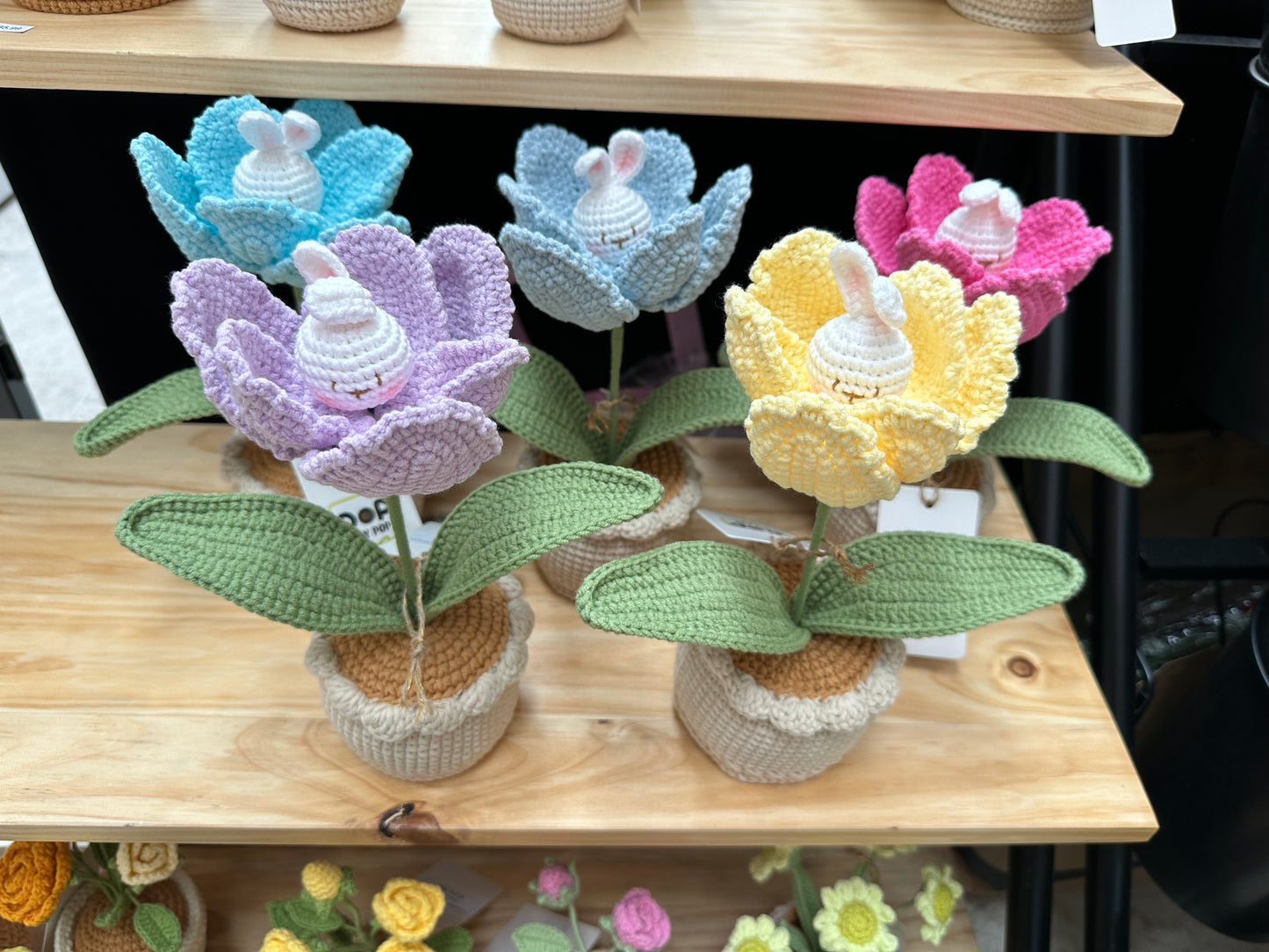 Handmade Crochet Tulip Pot with Bunny