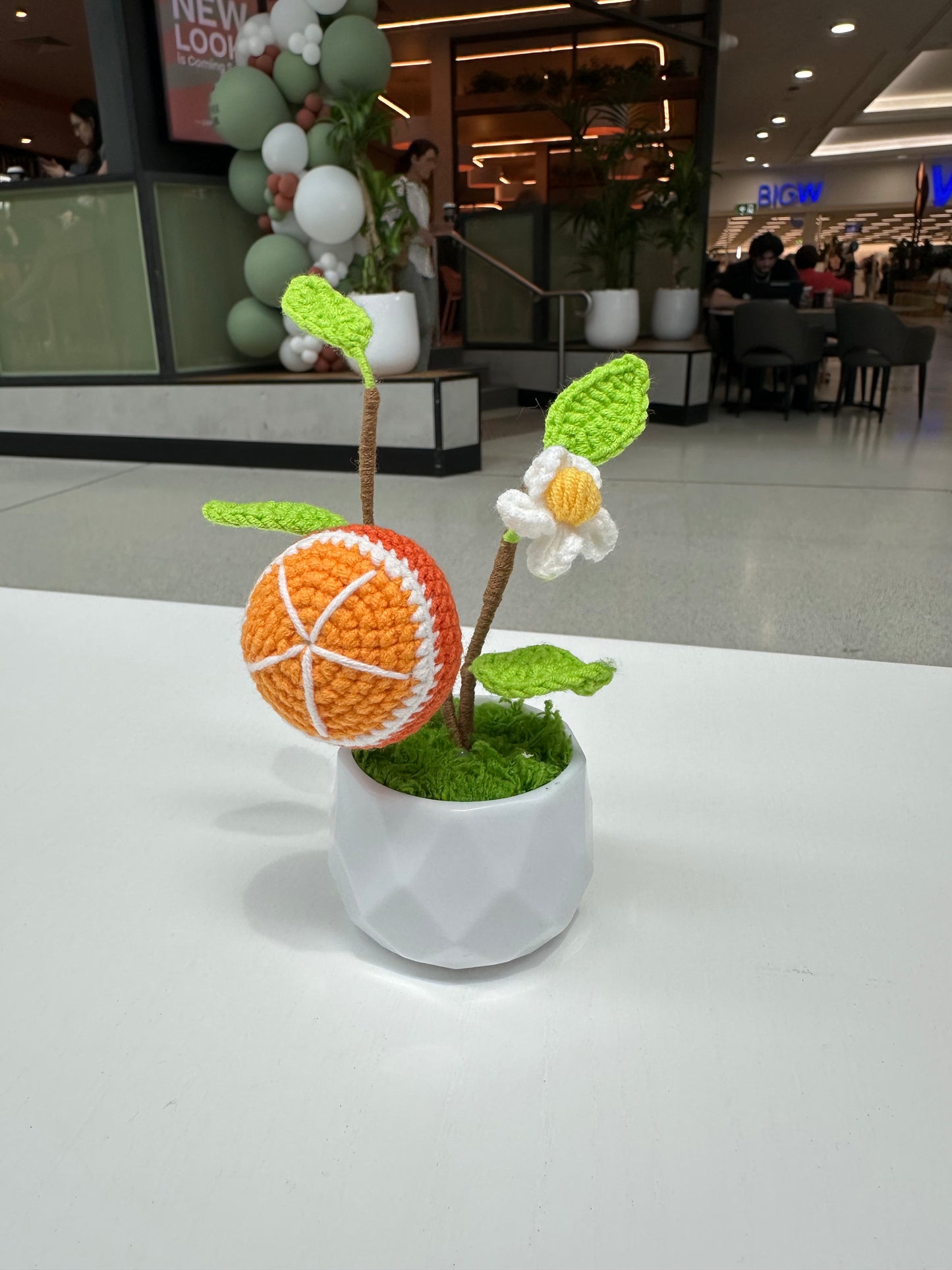 Crocheted Orange Fruit Decoration in Pot